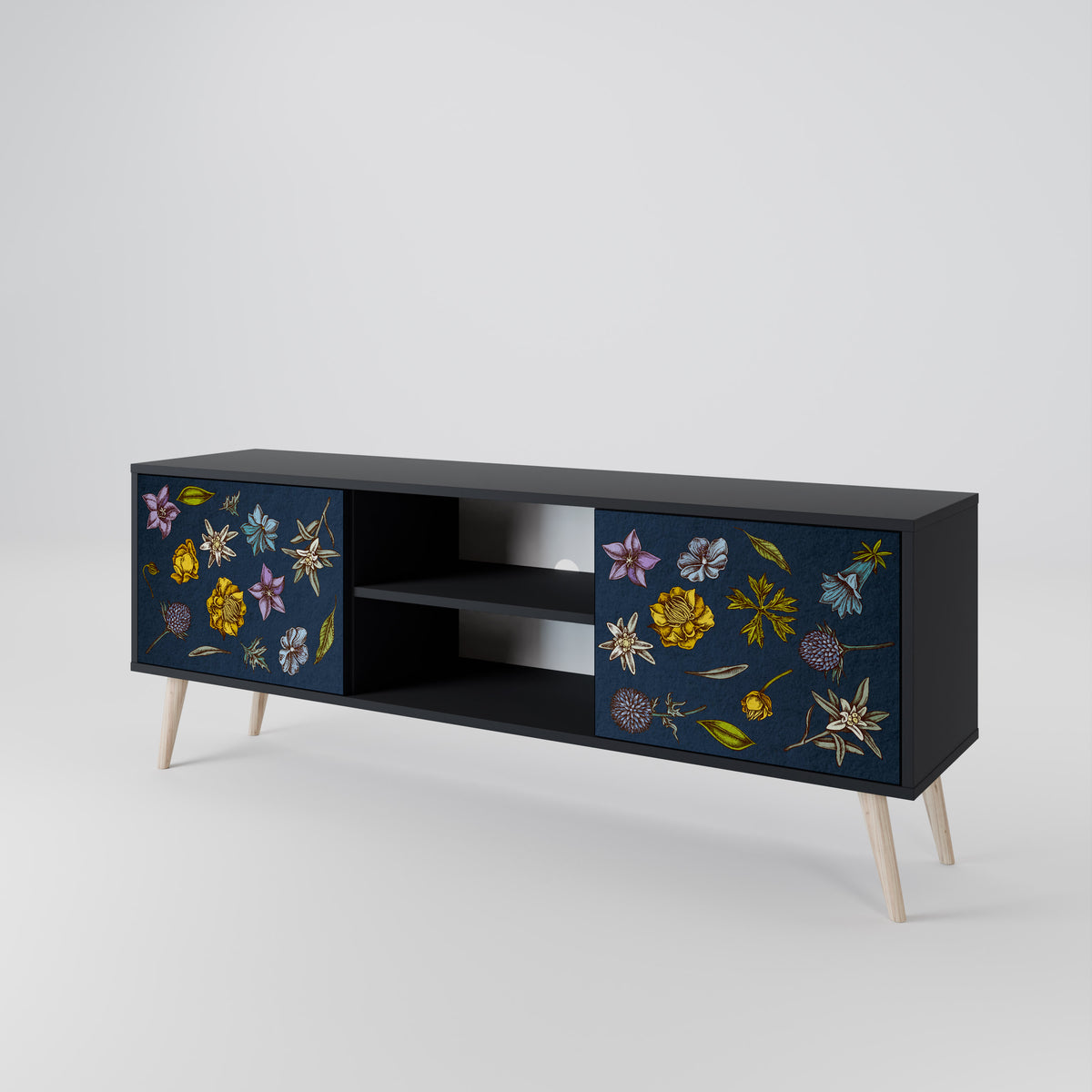 FLOWERS ON NAVY BLUE Móvel de TV de 2 Portas