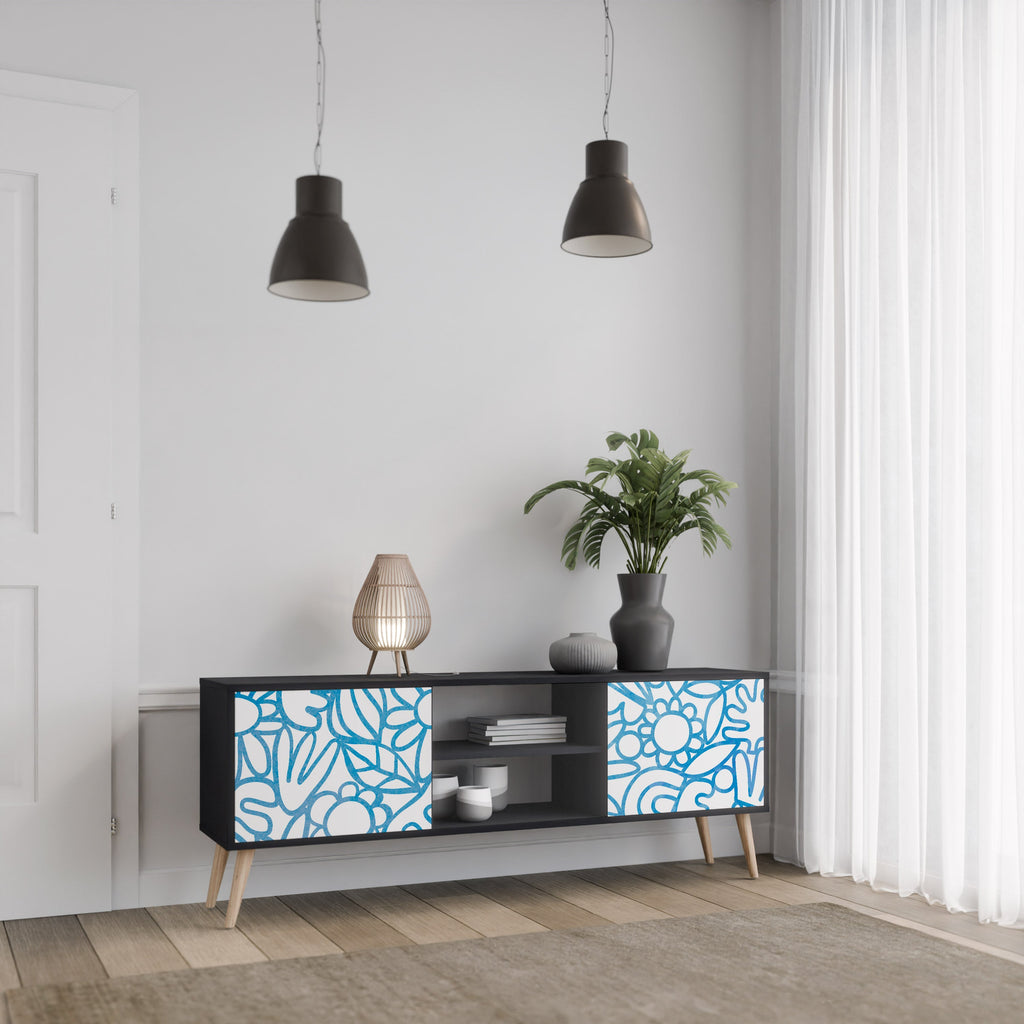 BLOOMY MORNING Móvel de TV com 2 Portas em Acabamento Preto