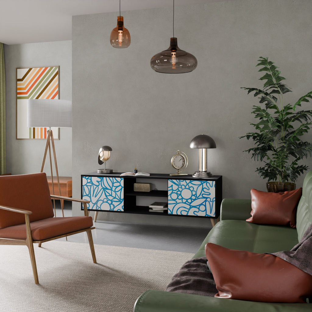 BLOOMY MORNING Móvel de TV com 2 Portas em Acabamento Preto