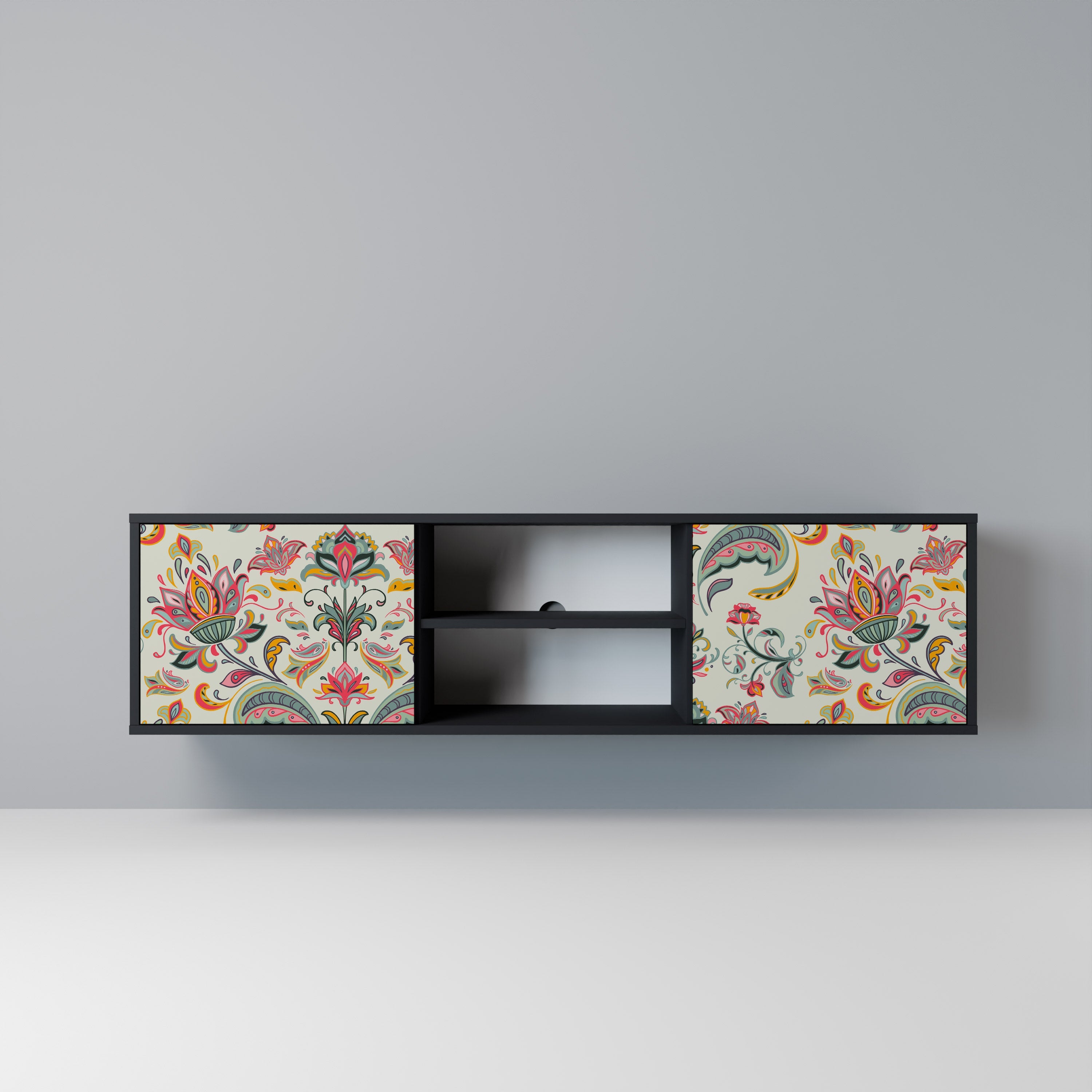 ORGANIC FOLKLORE Móvel de TV com 2 Portas em Acabamento Preto