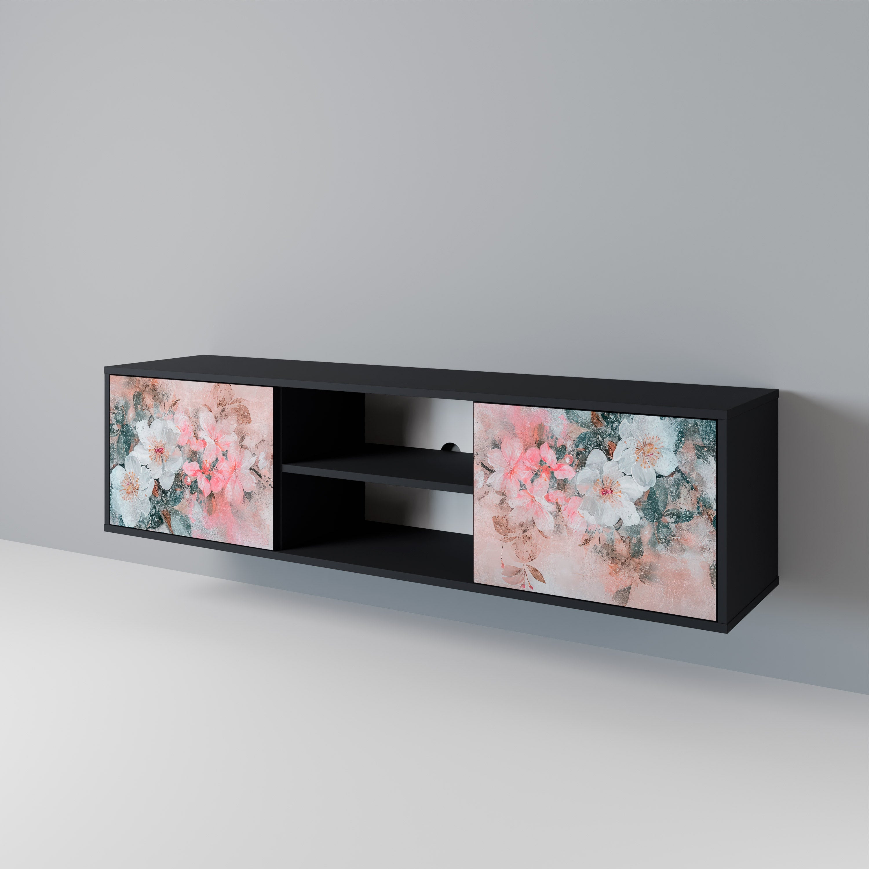 CHERRY BLOSSOM 2-Door TV Stand in Black Finish