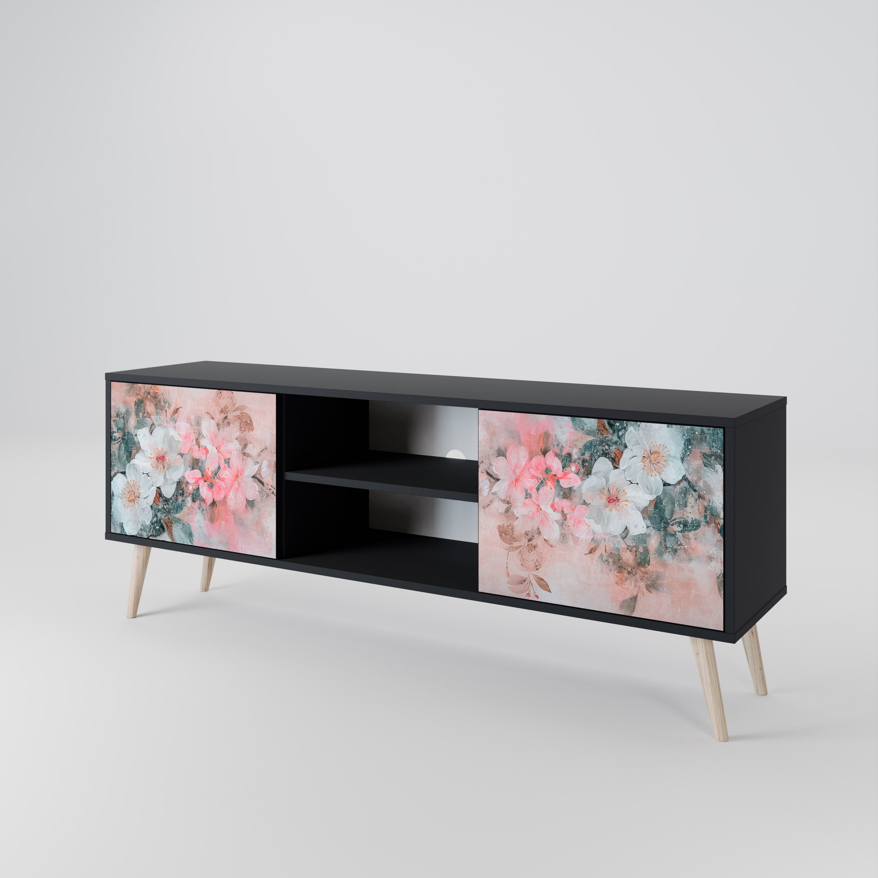 CHERRY BLOSSOM 2-Door TV Stand in Black Finish