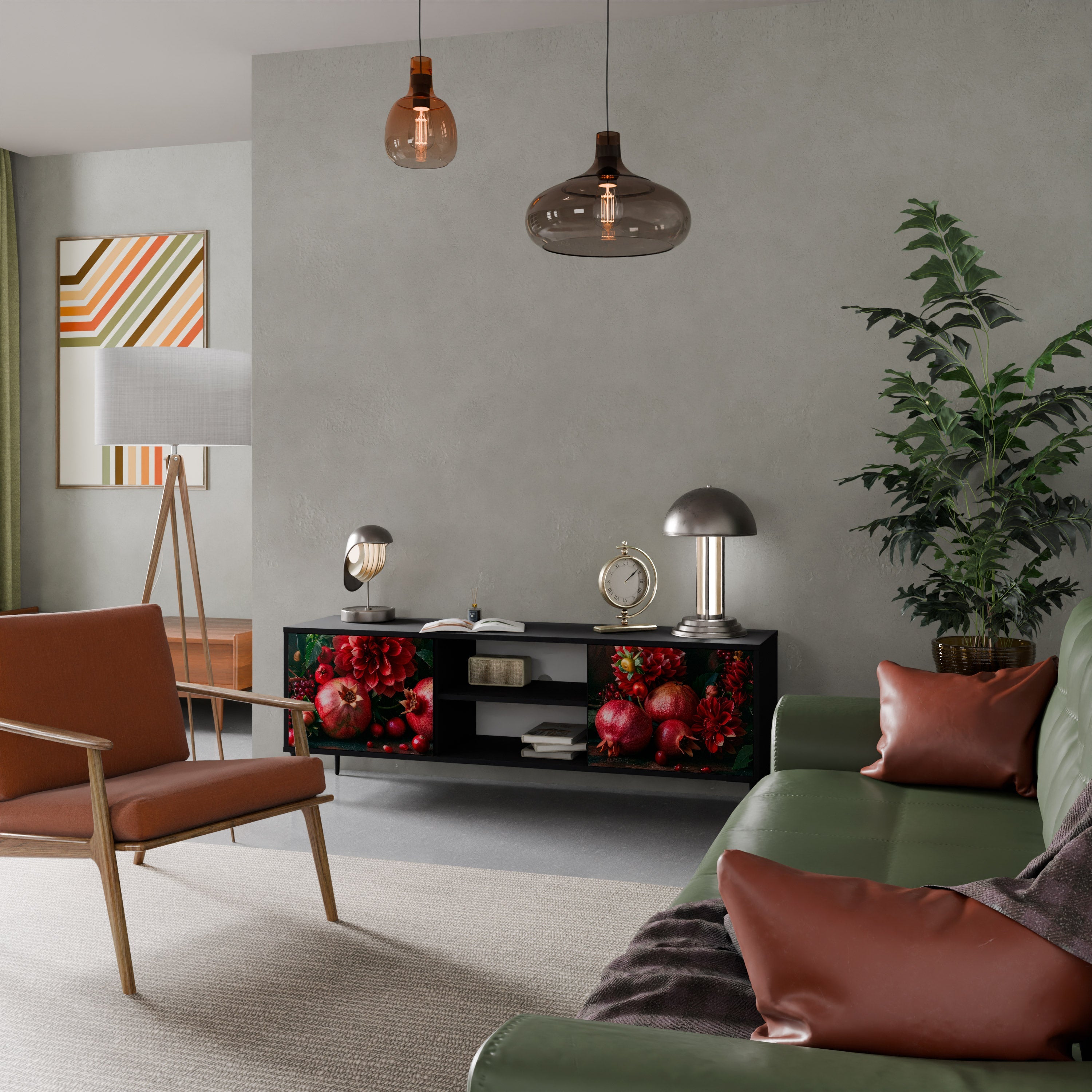 DAHLIAS AND POMEGRANATES Móvel de TV com 2 Portas em Acabamento Preto