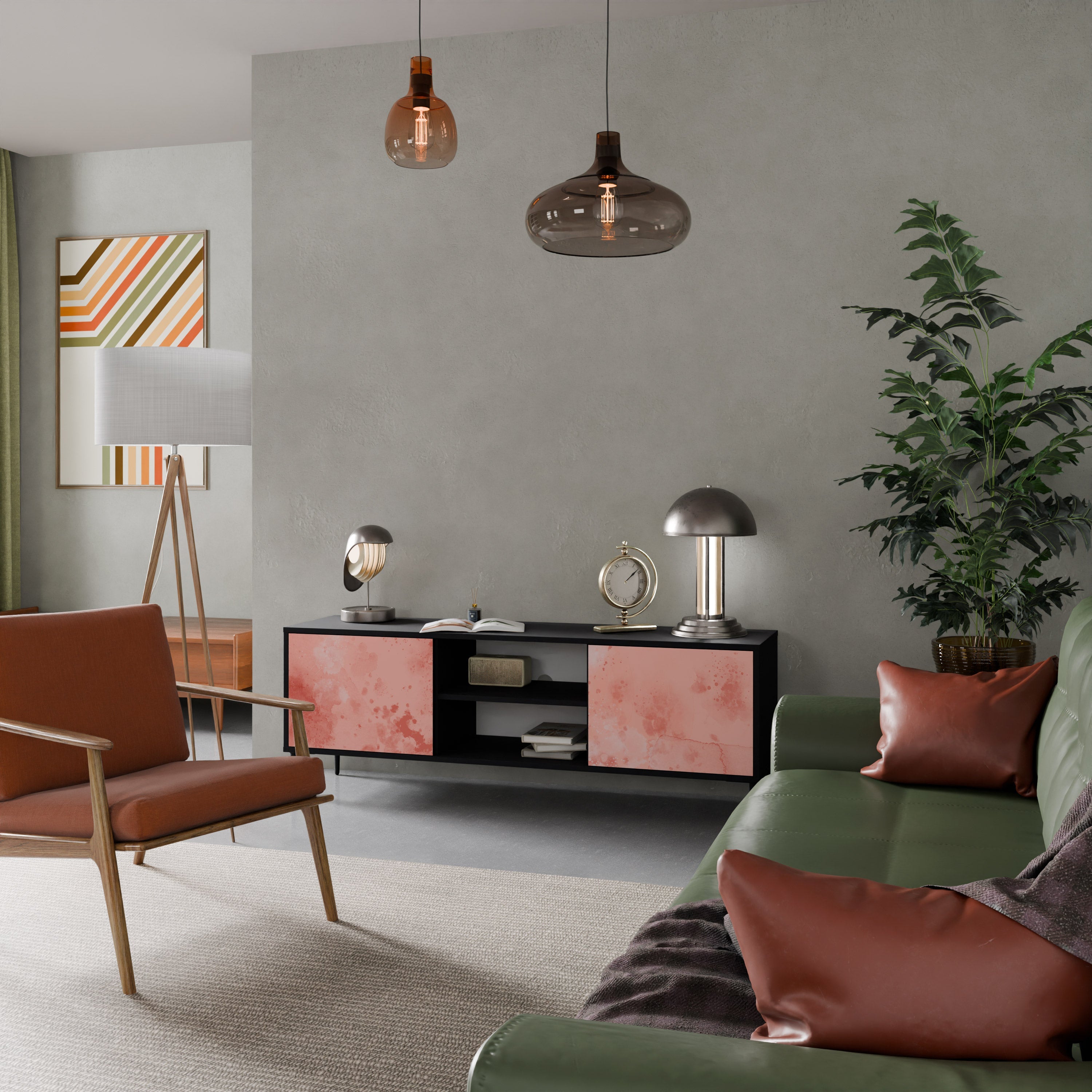 CRANE DANCE Móvel de TV com 2 Portas em Acabamento Preto