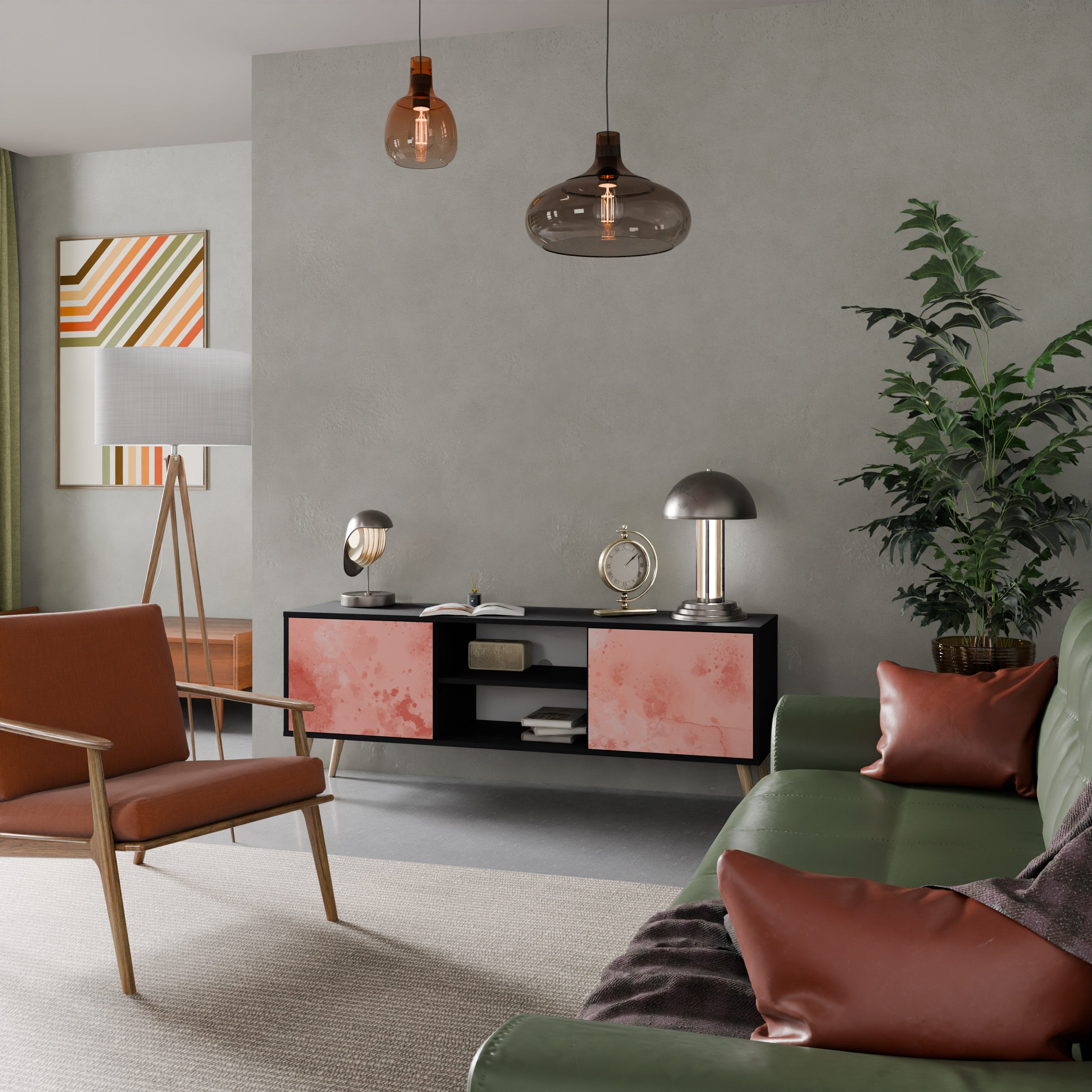 CRANE DANCE Móvel de TV com 2 Portas em Acabamento Preto