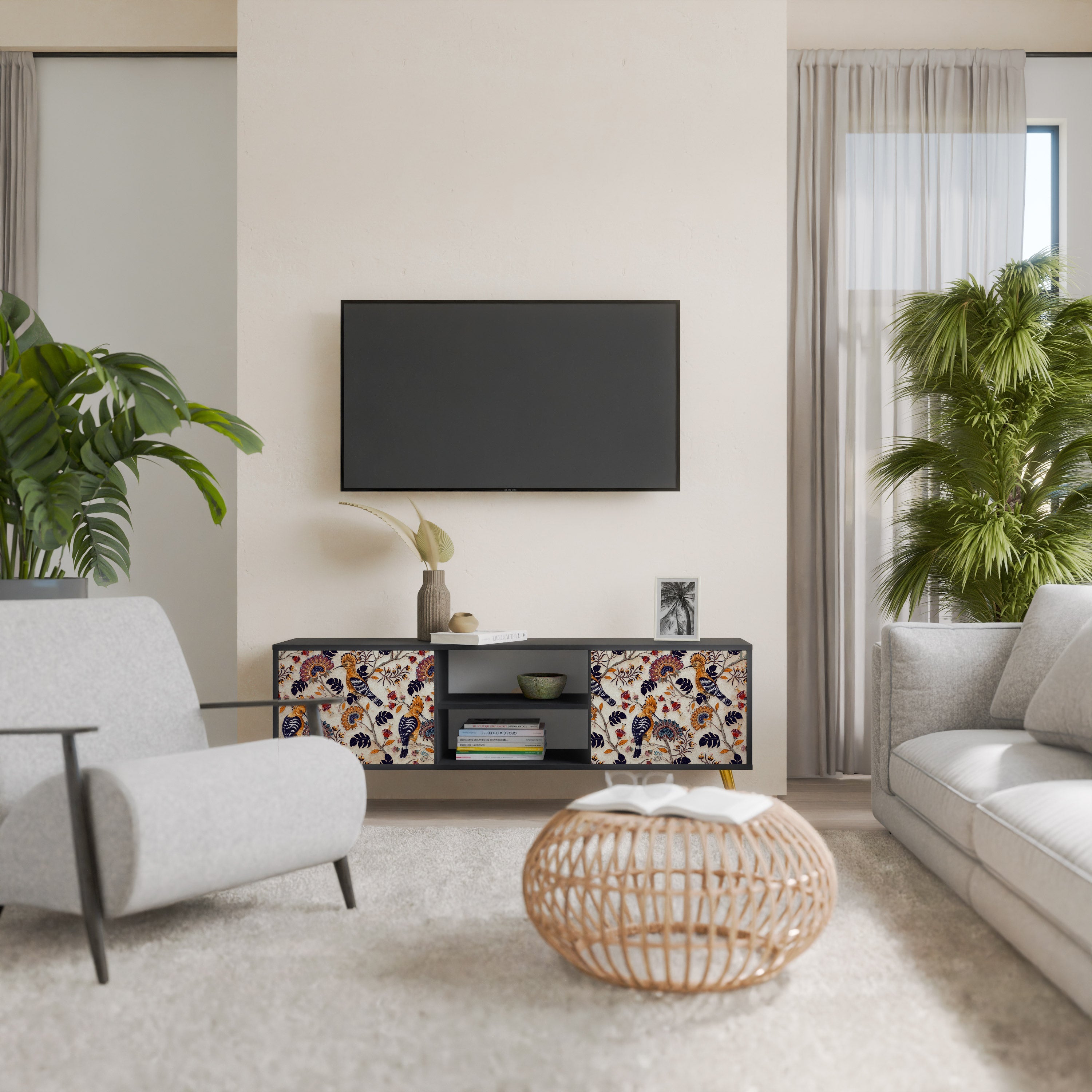 EMINENT HOOPOE Móvel de TV com 2 Portas em Acabamento Preto