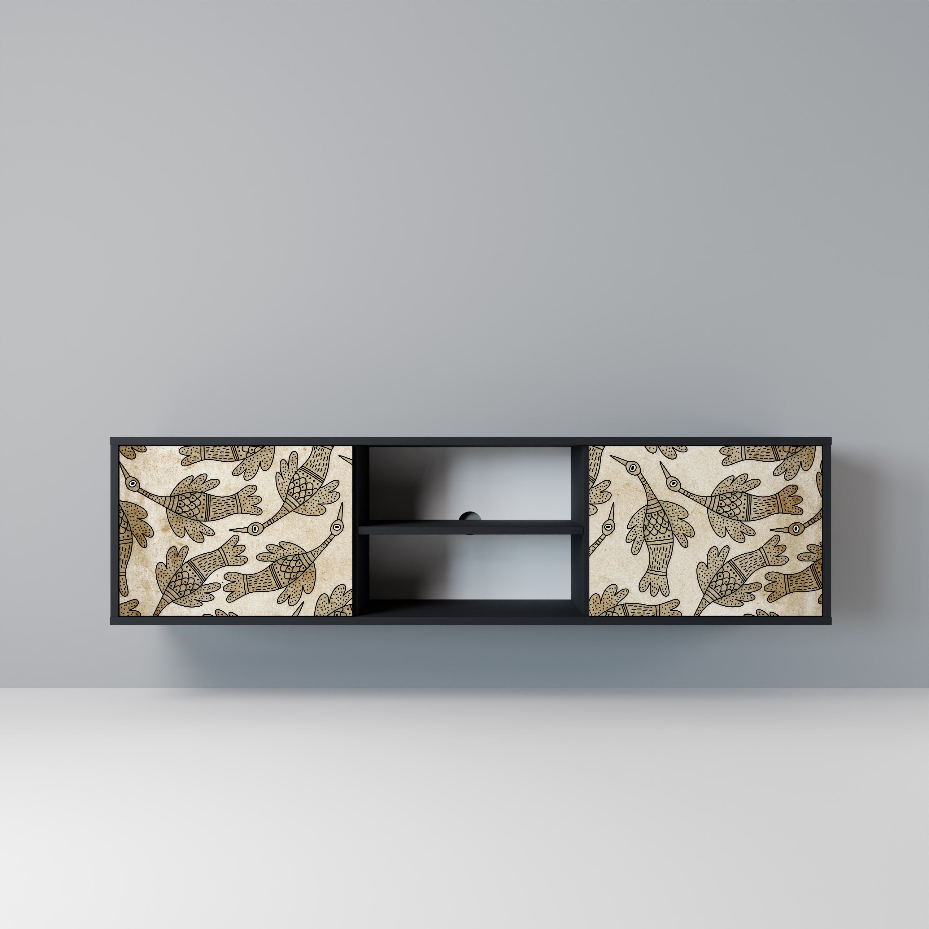 ALMONDINE SONGBIRD Móvel de TV com 2 Portas em Acabamento Preto