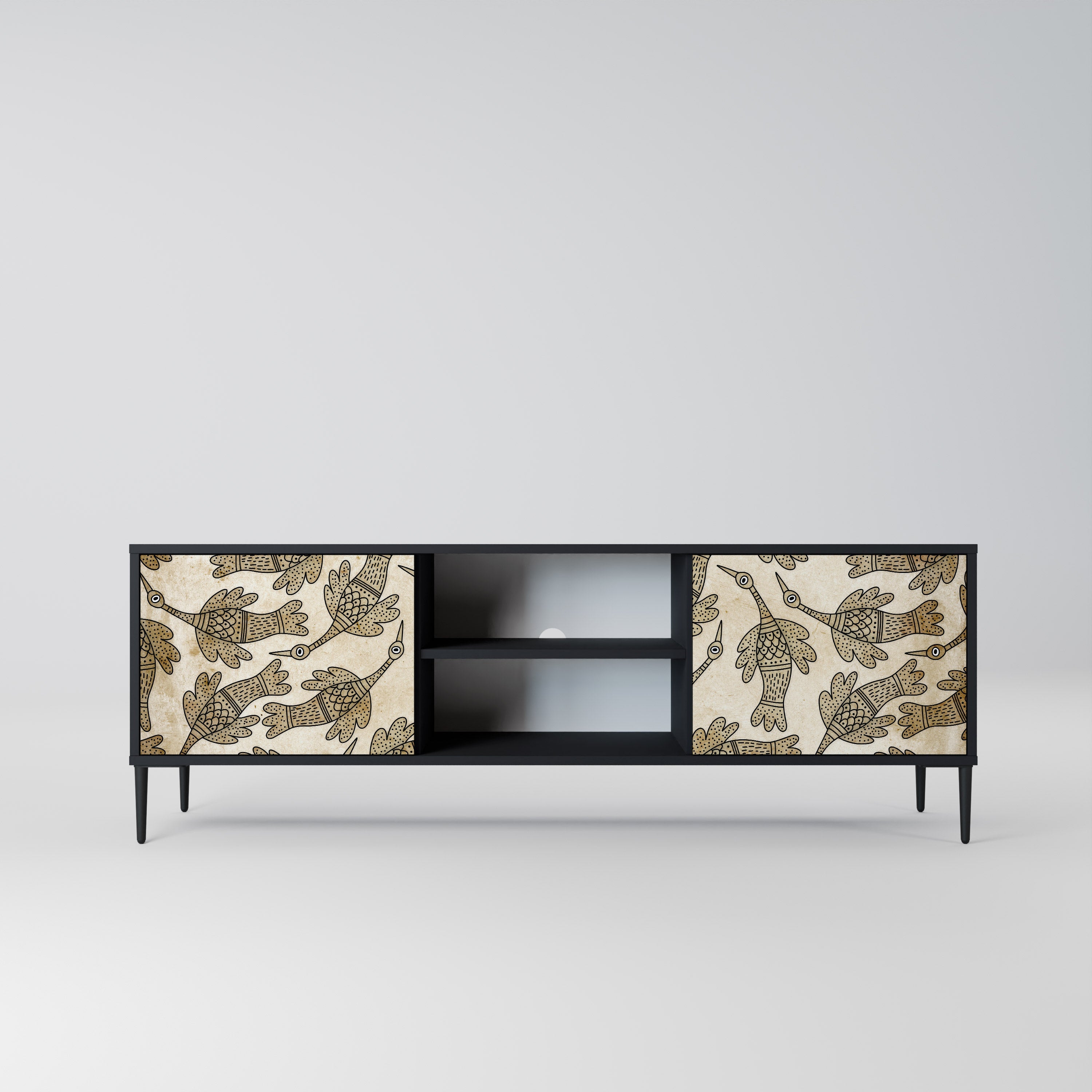 ALMONDINE SONGBIRD Móvel de TV com 2 Portas em Acabamento Preto