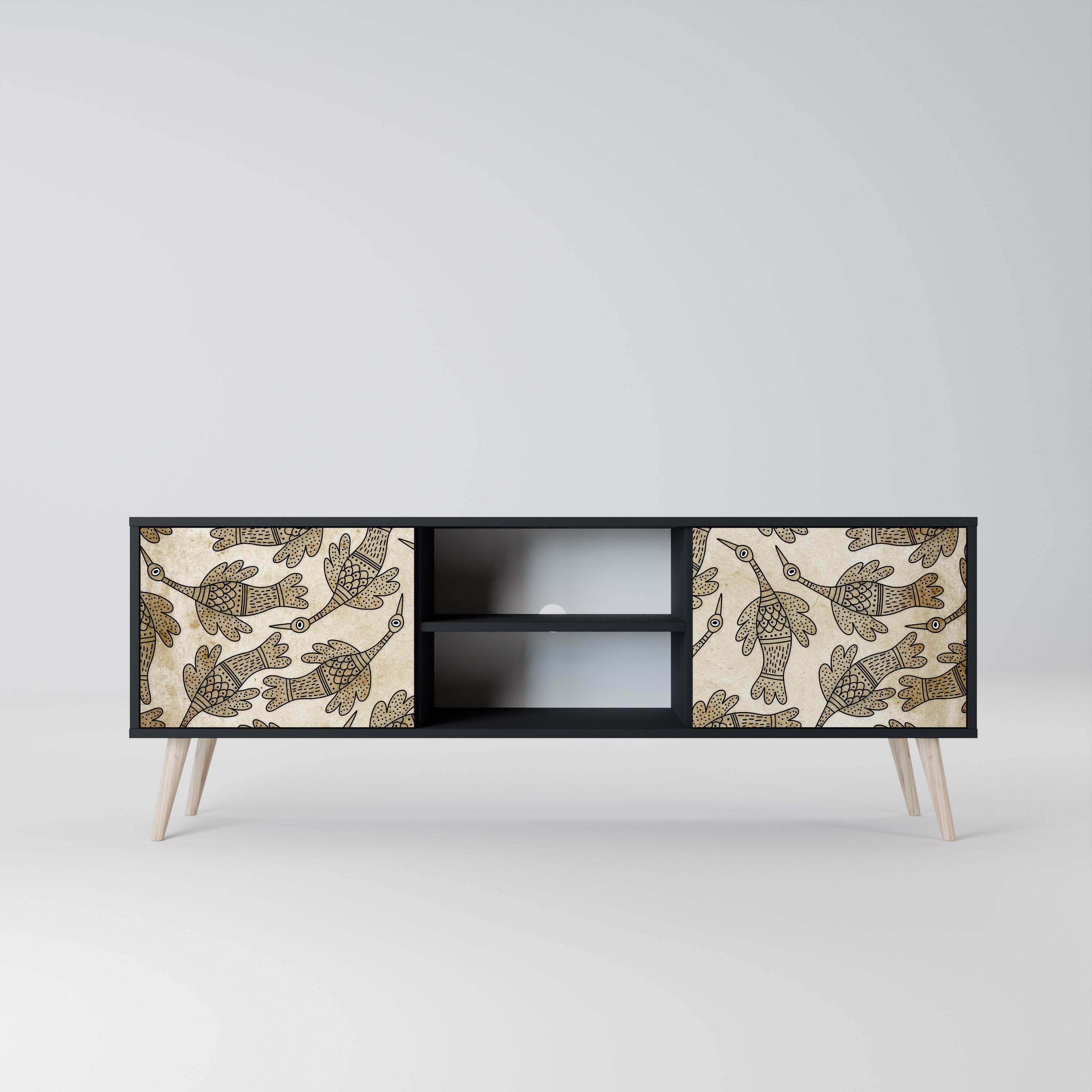 ALMONDINE SONGBIRD Móvel de TV com 2 Portas em Acabamento Preto