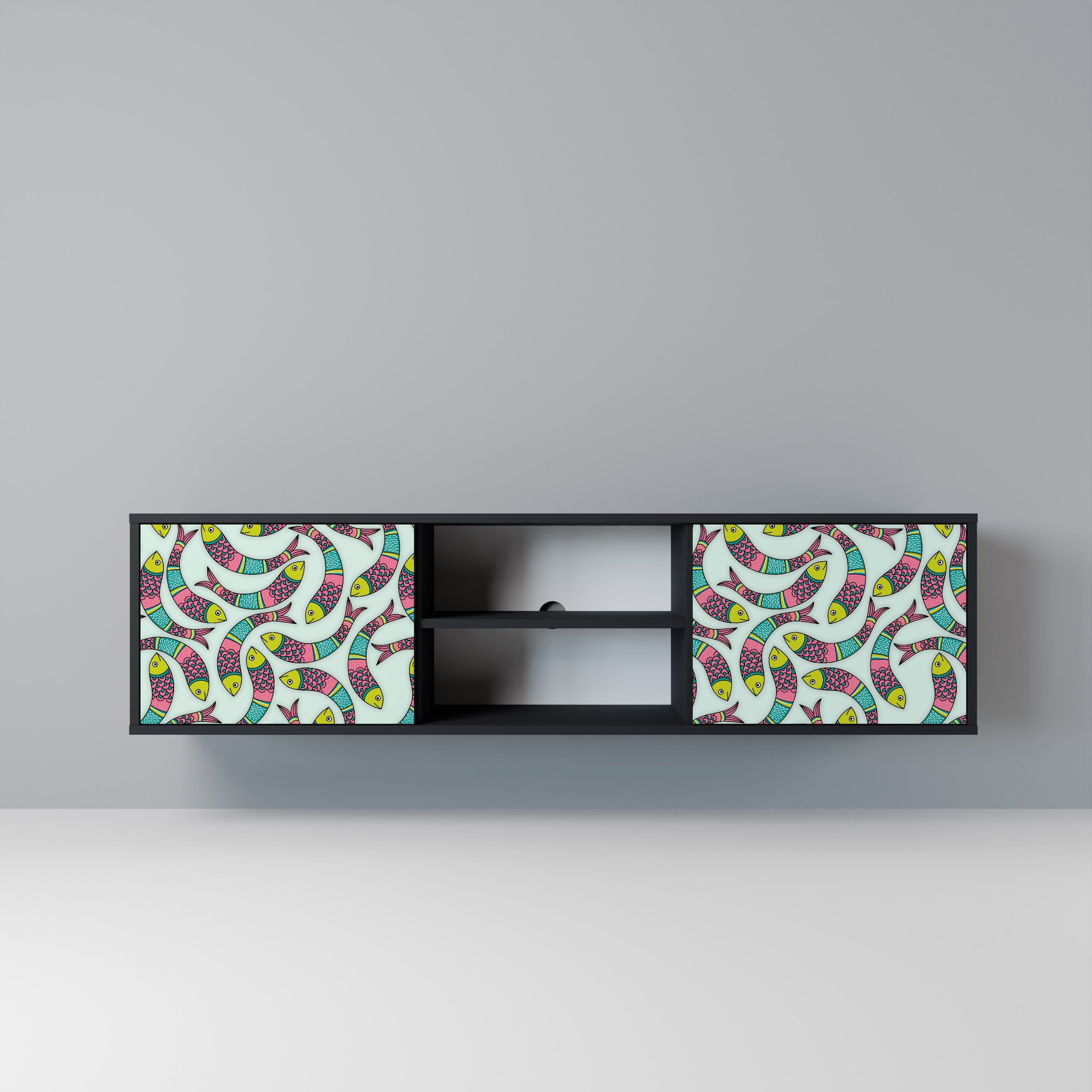 INDIAN FISH Móvel de TV com 2 Portas em Acabamento Preto