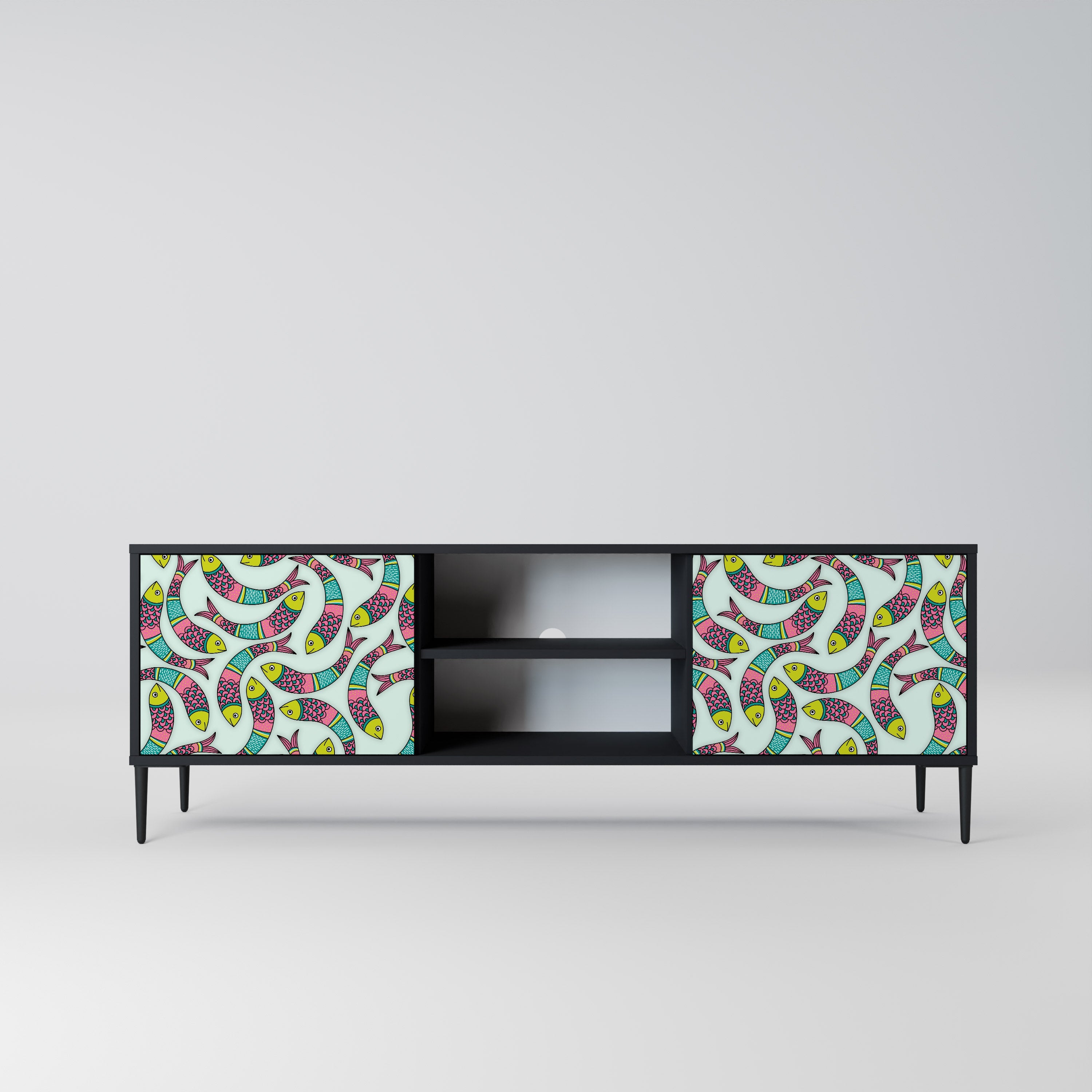 INDIAN FISH Móvel de TV com 2 Portas em Acabamento Preto