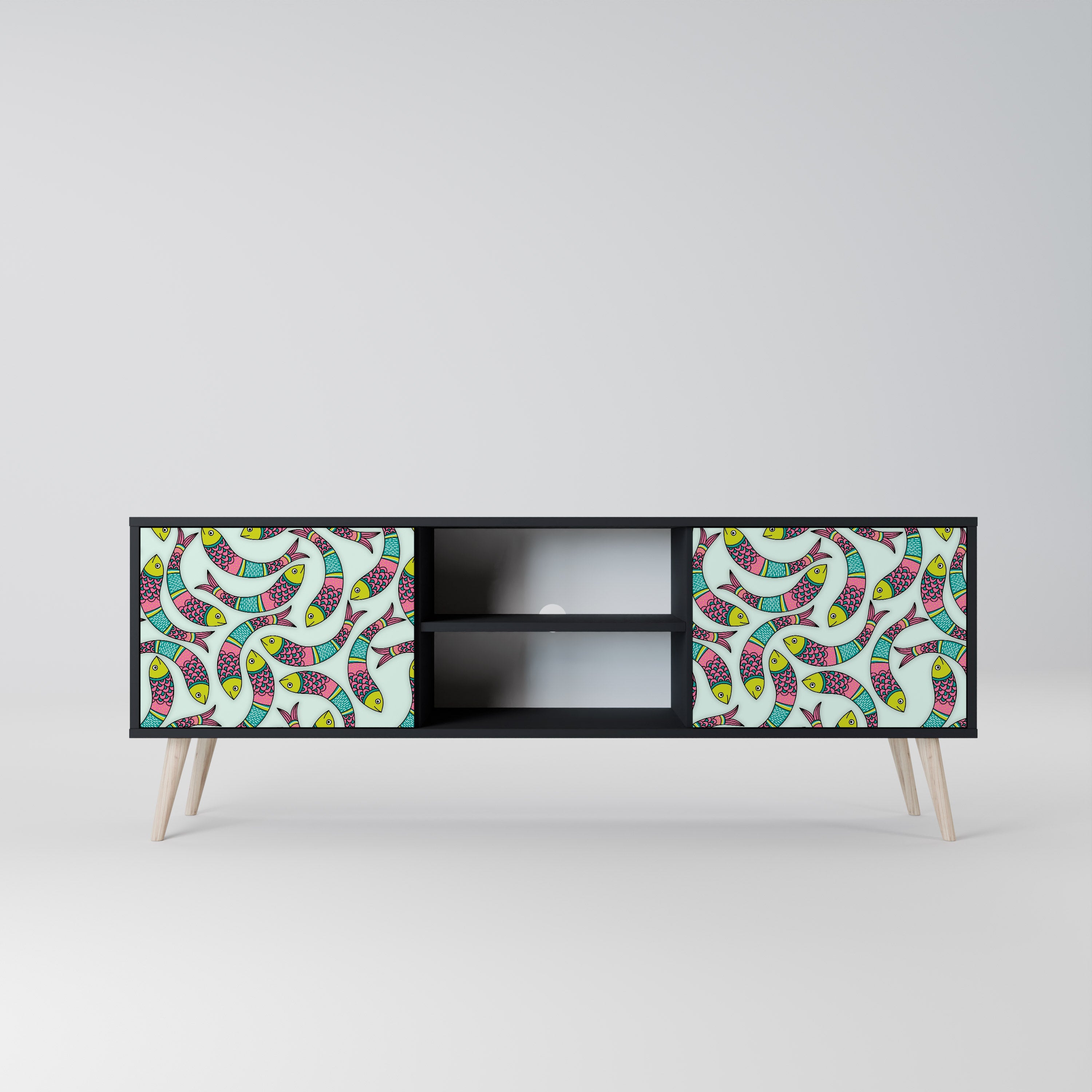 INDIAN FISH Móvel de TV com 2 Portas em Acabamento Preto