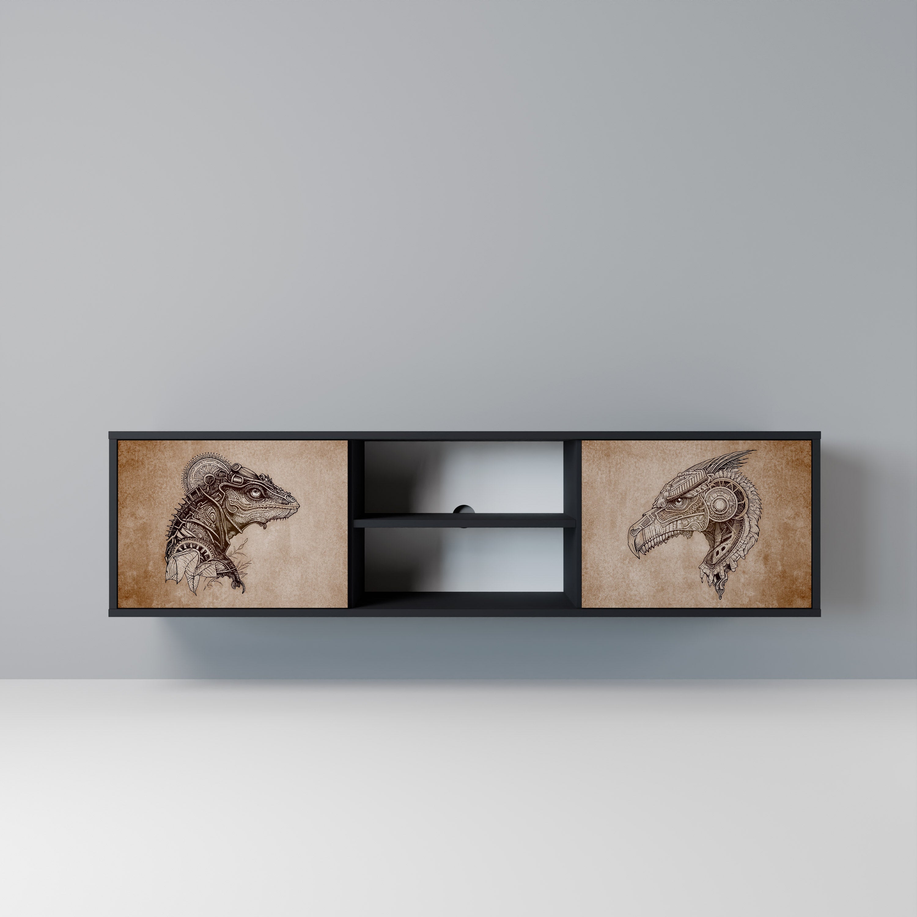 STEAMPUNK CLAN Móvel de TV com 2 Portas em Acabamento Preto