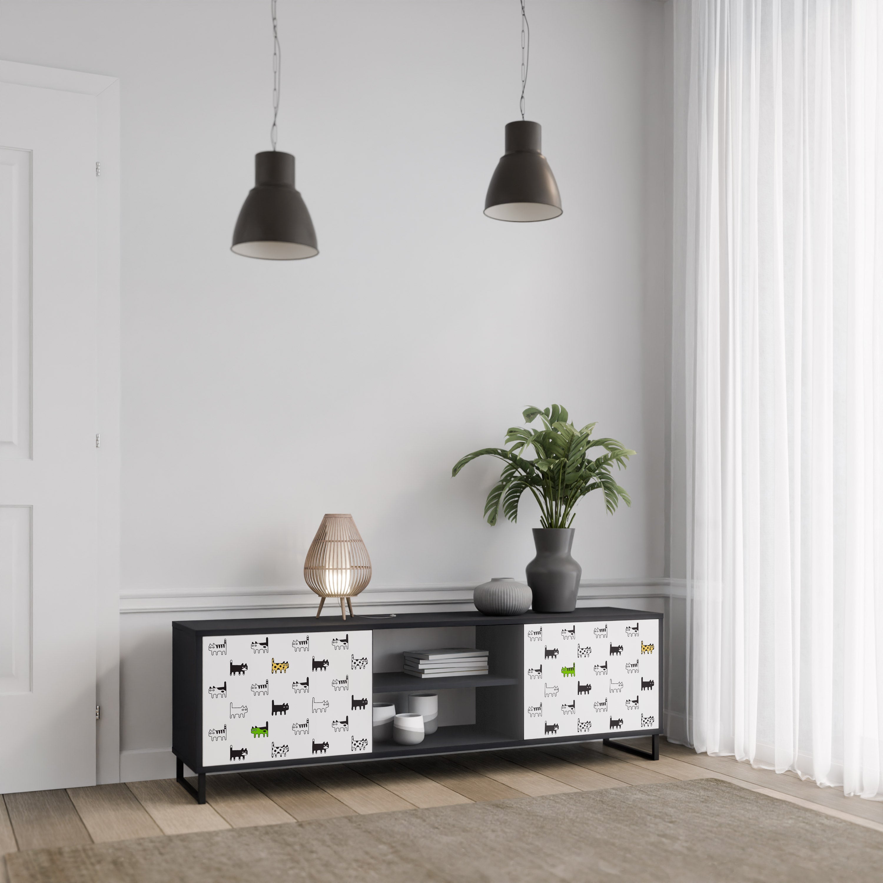 CATS COMPILATION Móvel de TV com 2 Portas em Acabamento Preto