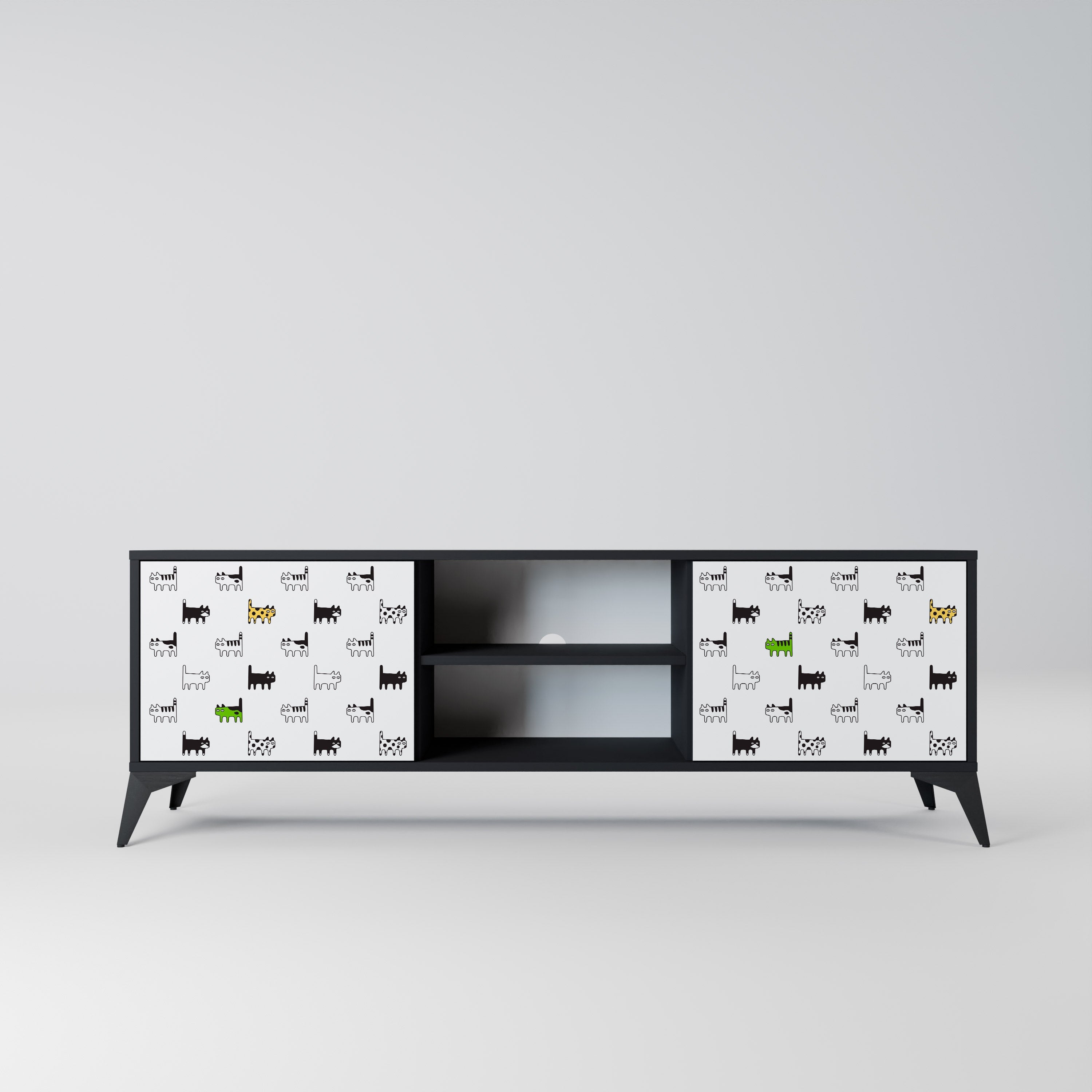 CATS COMPILATION Móvel de TV com 2 Portas em Acabamento Preto