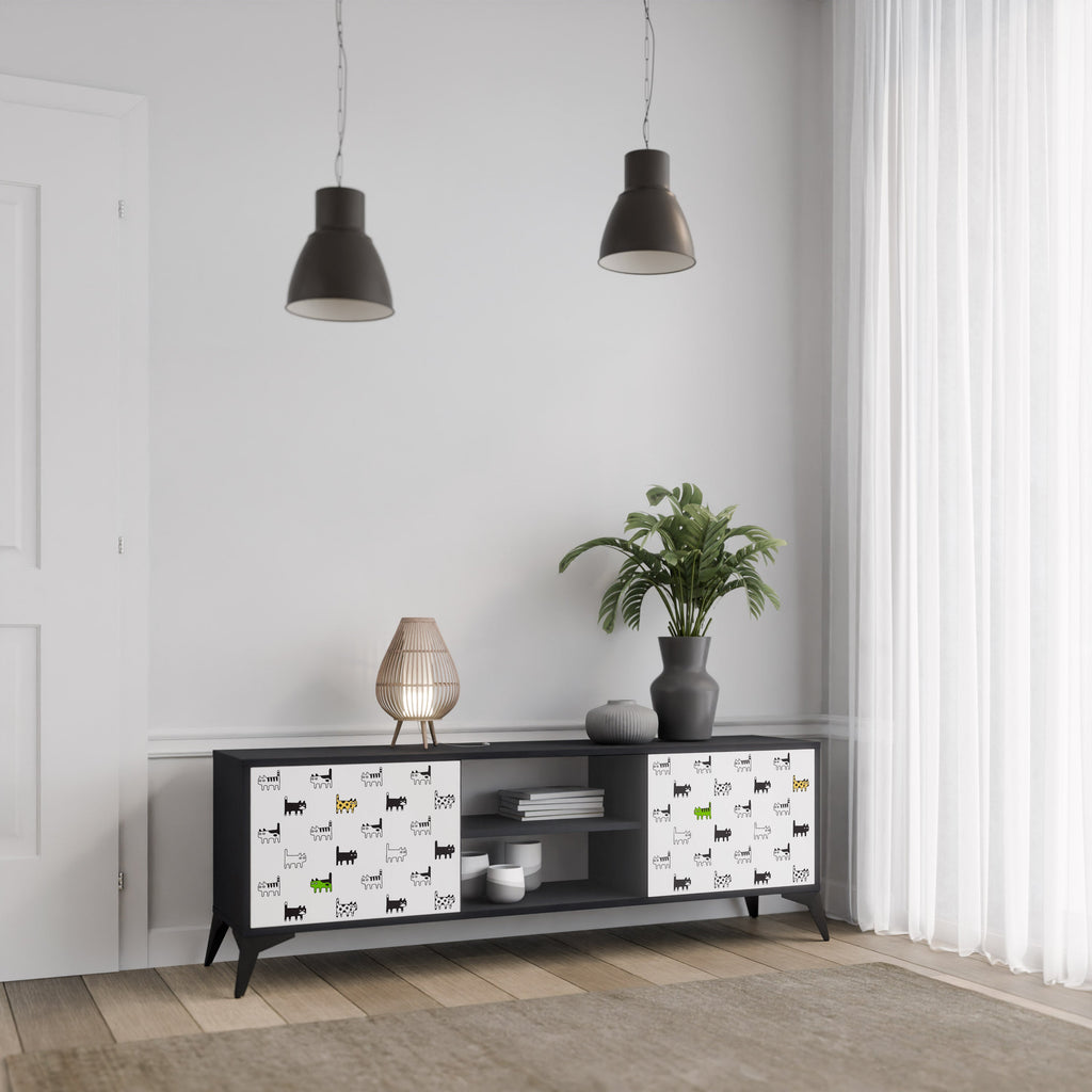 CATS COMPILATION Móvel de TV com 2 Portas em Acabamento Preto