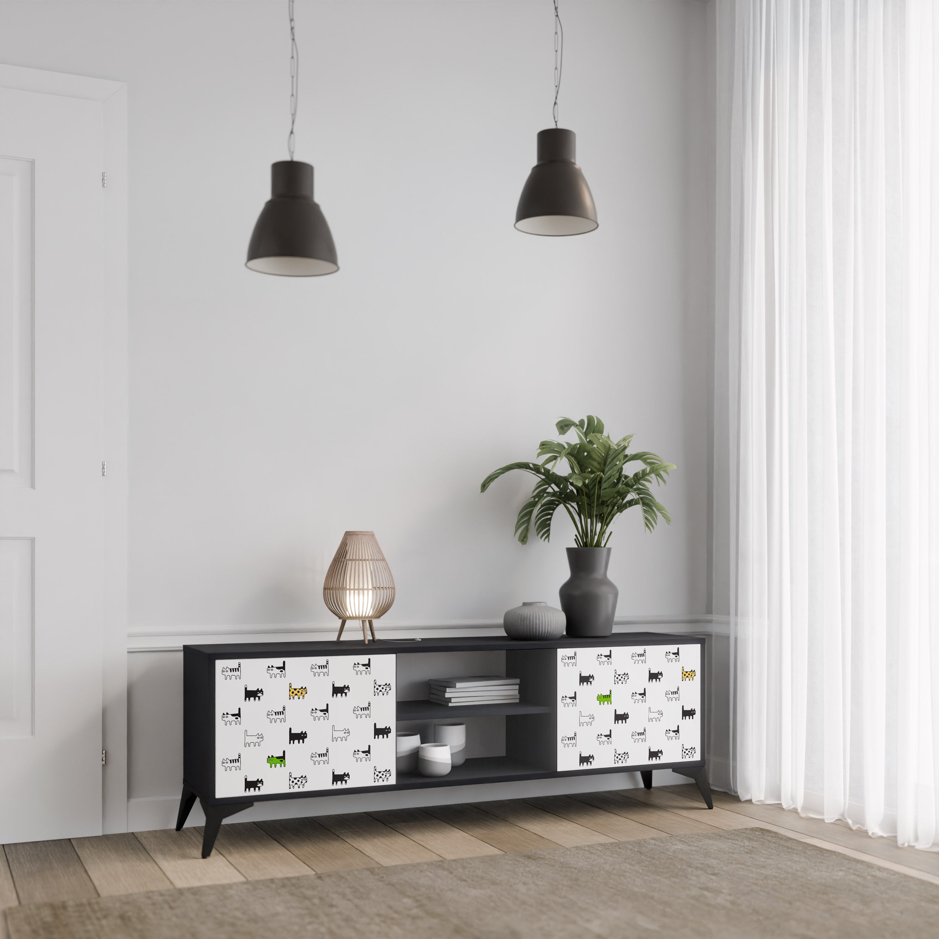 CATS COMPILATION Móvel de TV com 2 Portas em Acabamento Preto