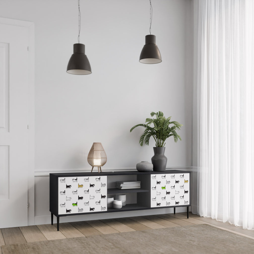 CATS COMPILATION Móvel de TV com 2 Portas em Acabamento Preto