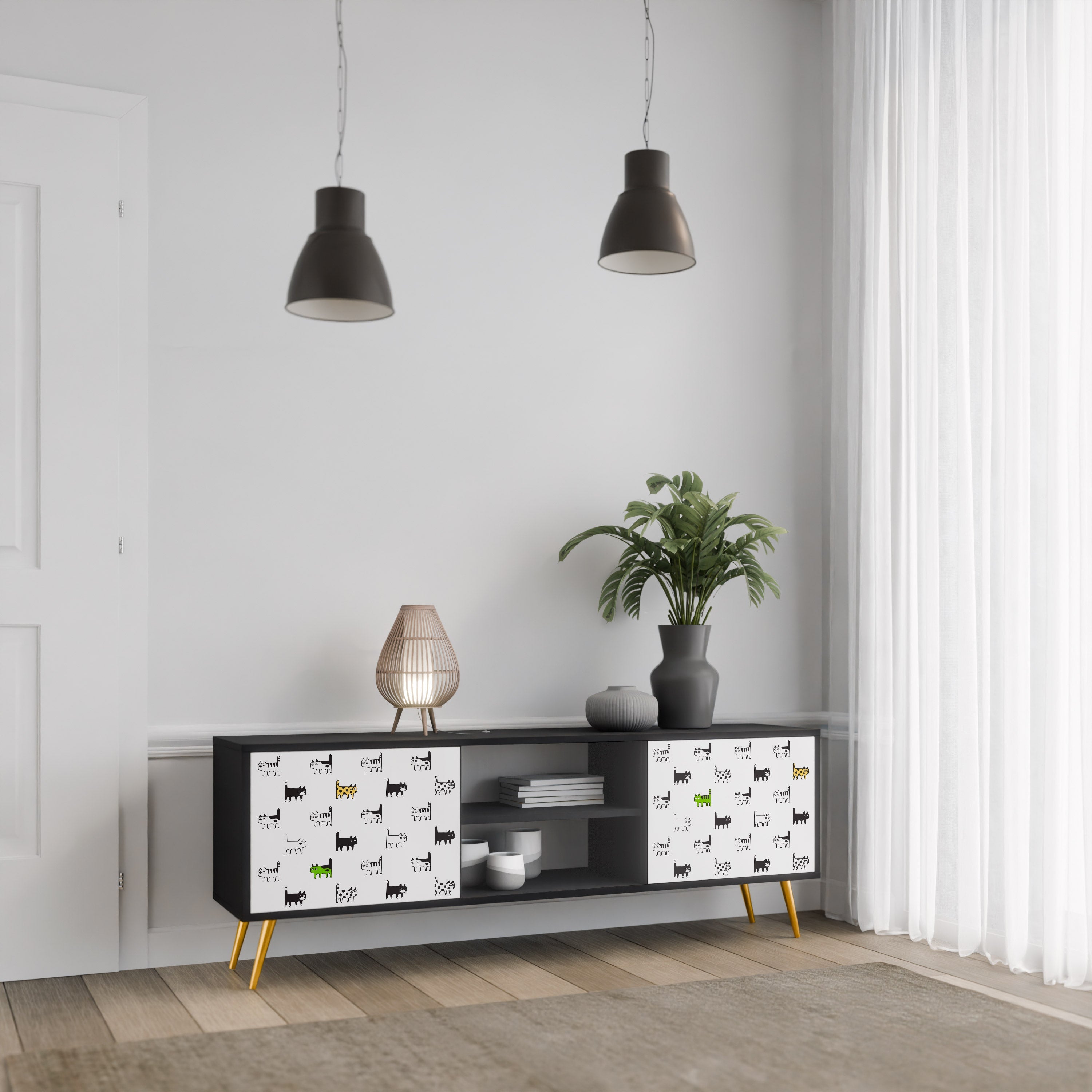 CATS COMPILATION Móvel de TV com 2 Portas em Acabamento Preto