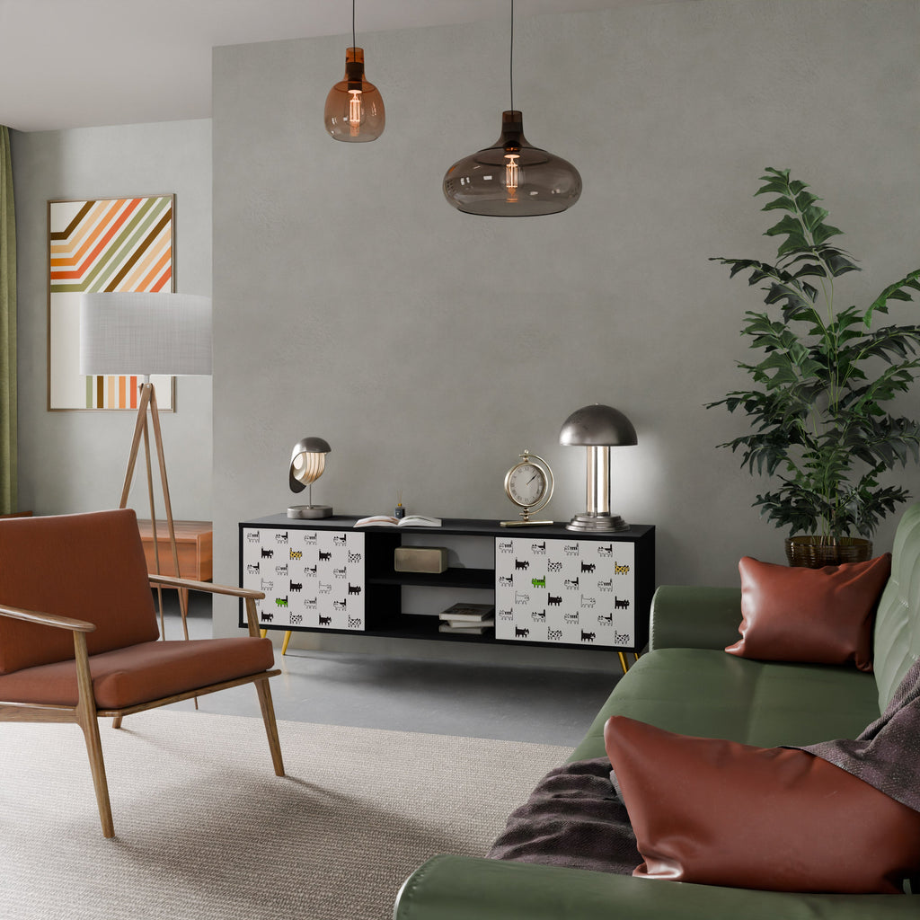 CATS COMPILATION Móvel de TV com 2 Portas em Acabamento Preto