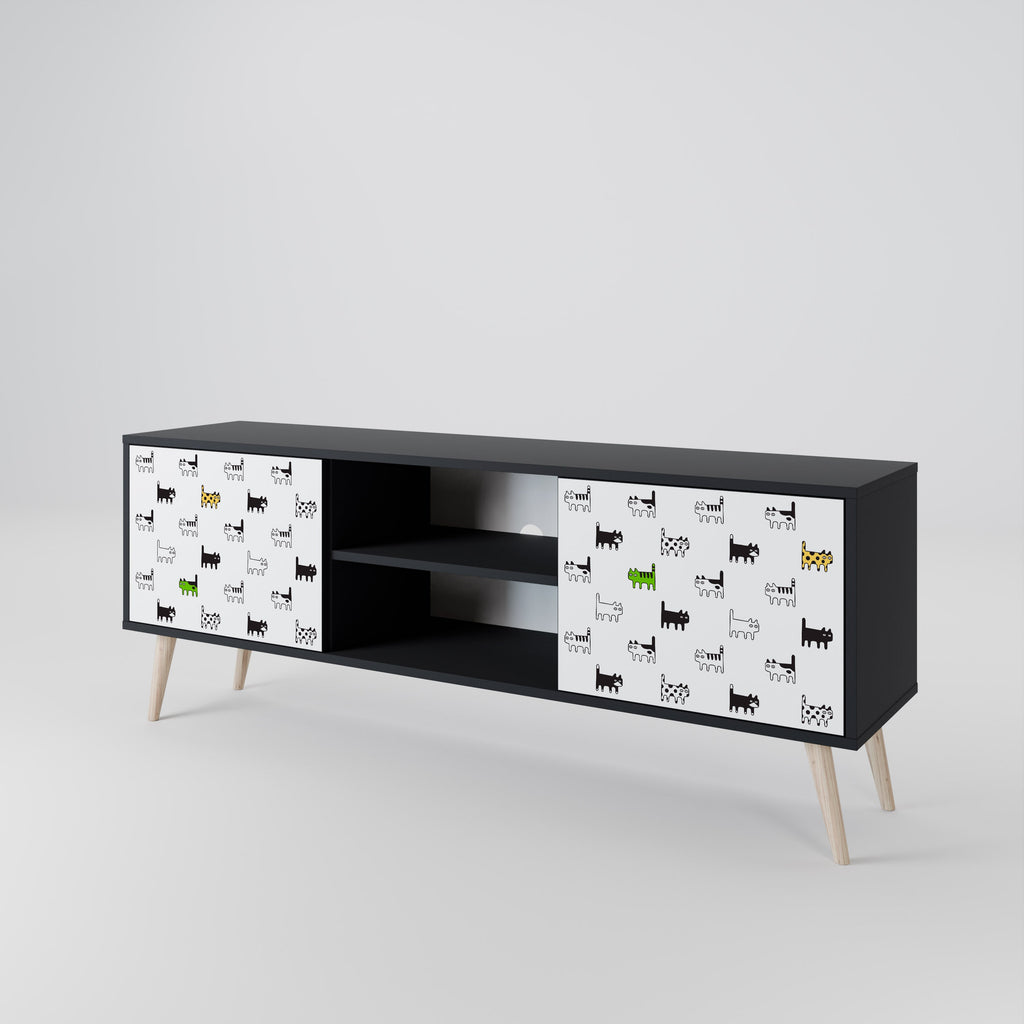CATS COMPILATION Móvel de TV com 2 Portas em Acabamento Preto