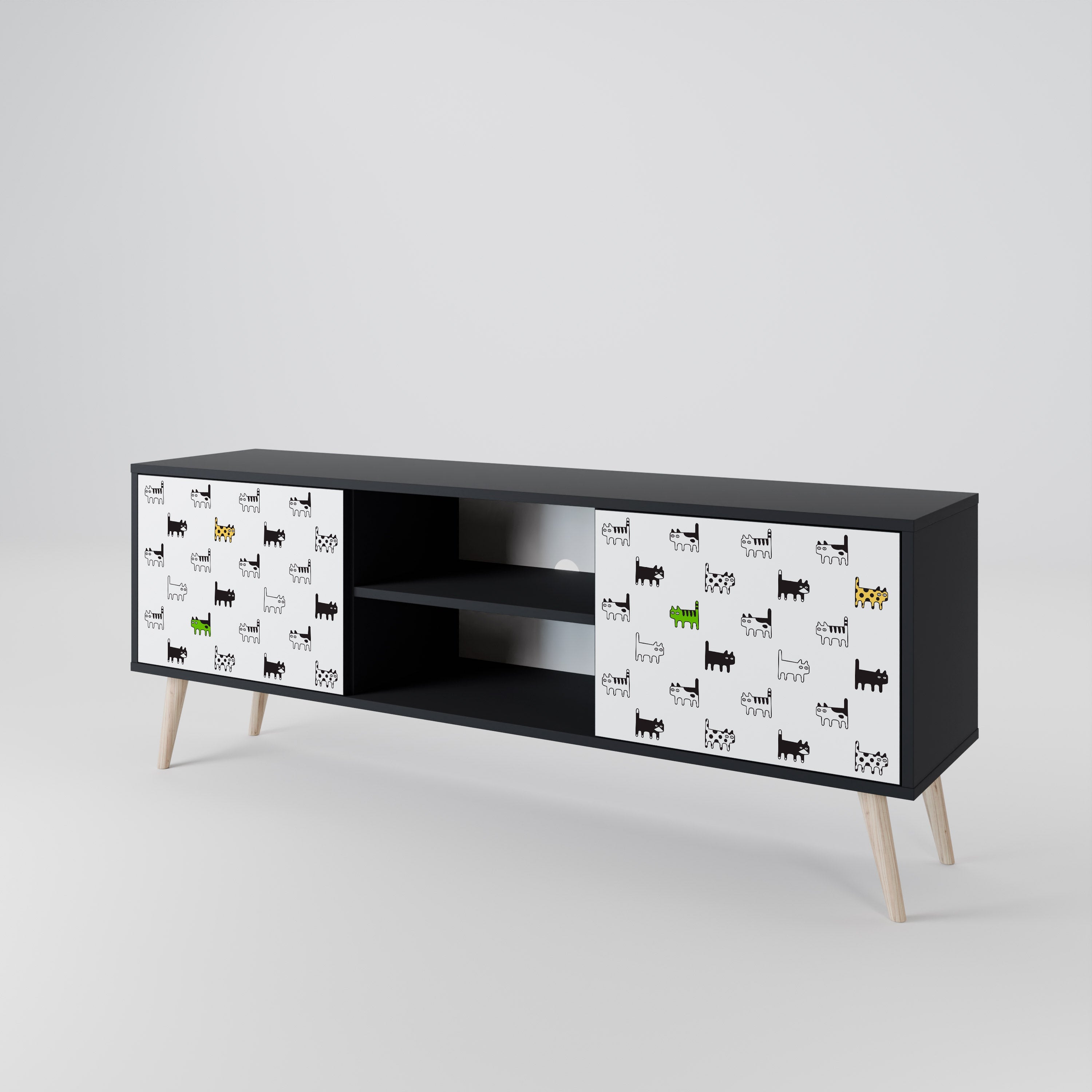 CATS COMPILATION Móvel de TV com 2 Portas em Acabamento Preto