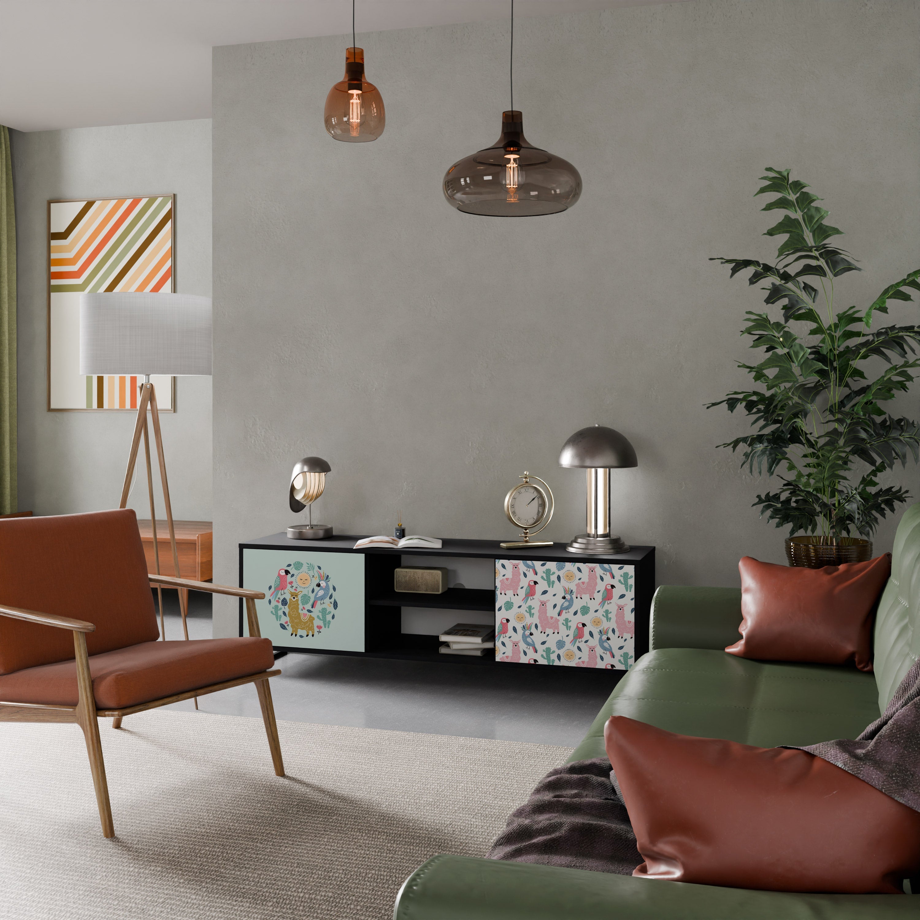 COLORFUL ALPACAS Móvel de TV com 2 Portas em Acabamento Preto