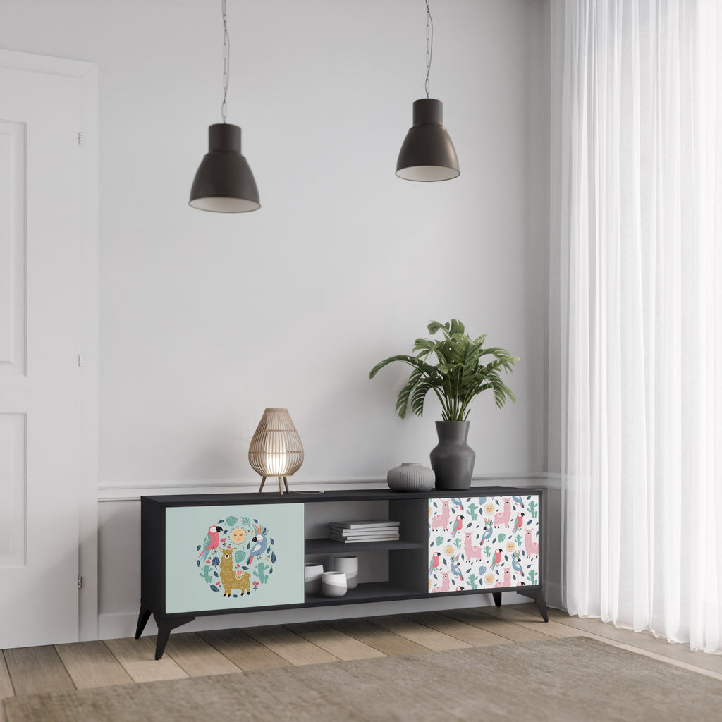 COLORFUL ALPACAS Móvel de TV com 2 Portas em Acabamento Preto