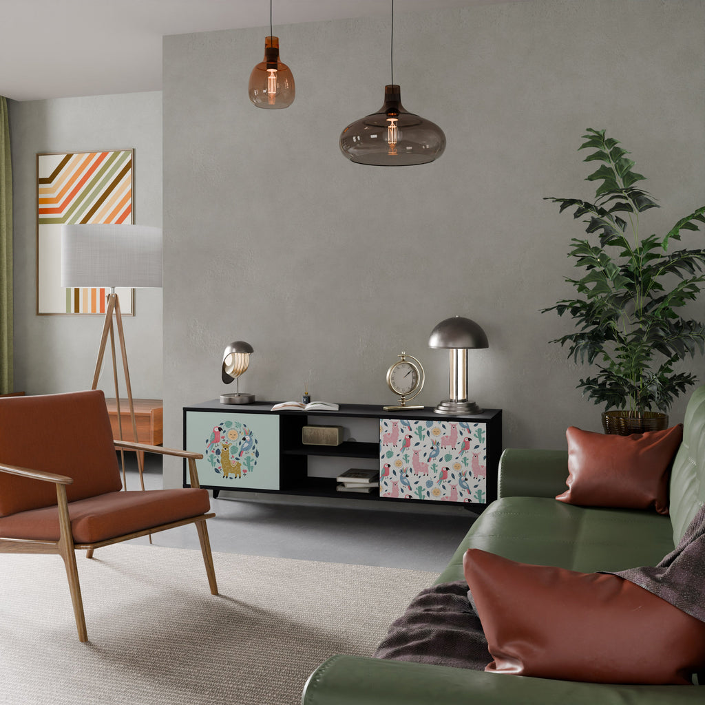 COLORFUL ALPACAS Móvel de TV com 2 Portas em Acabamento Preto