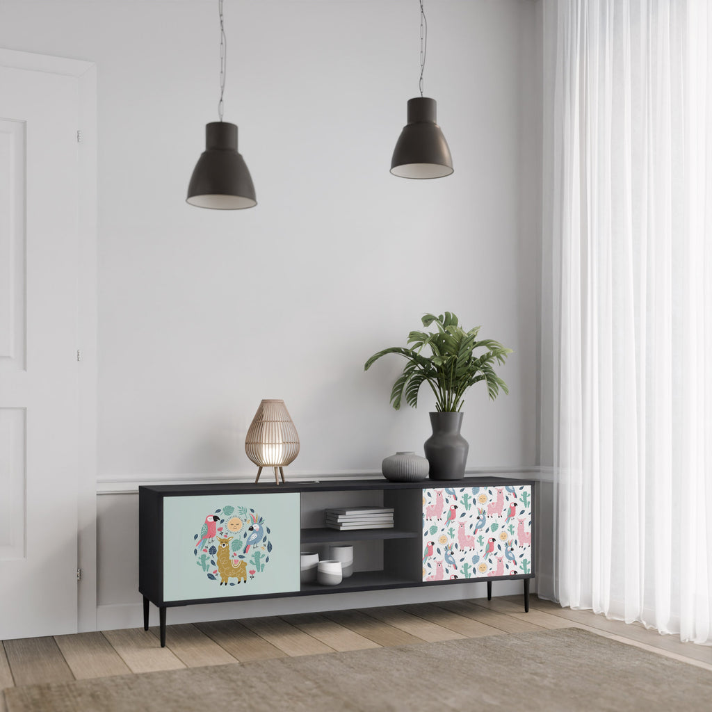 COLORFUL ALPACAS Móvel de TV com 2 Portas em Acabamento Preto