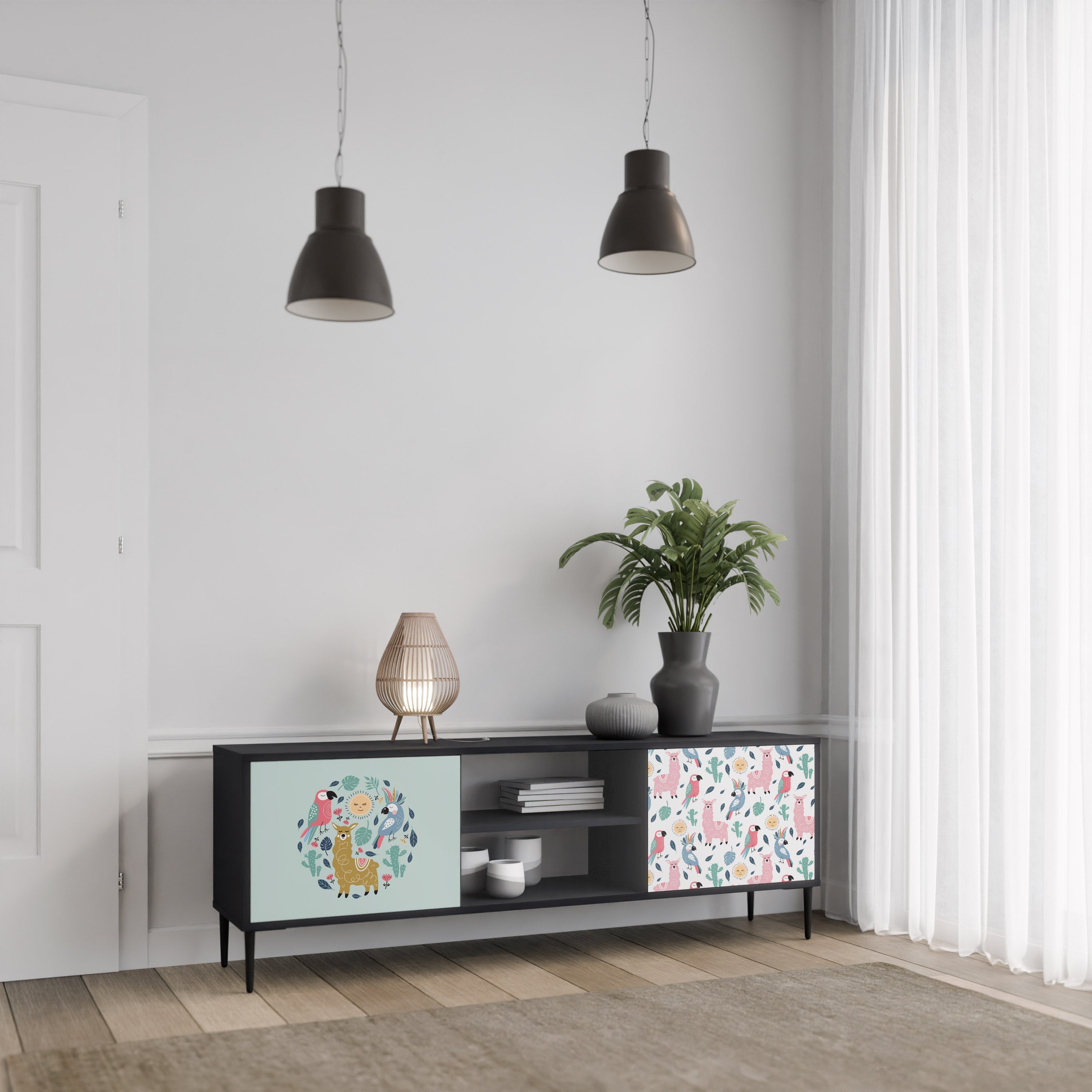 COLORFUL ALPACAS Móvel de TV com 2 Portas em Acabamento Preto