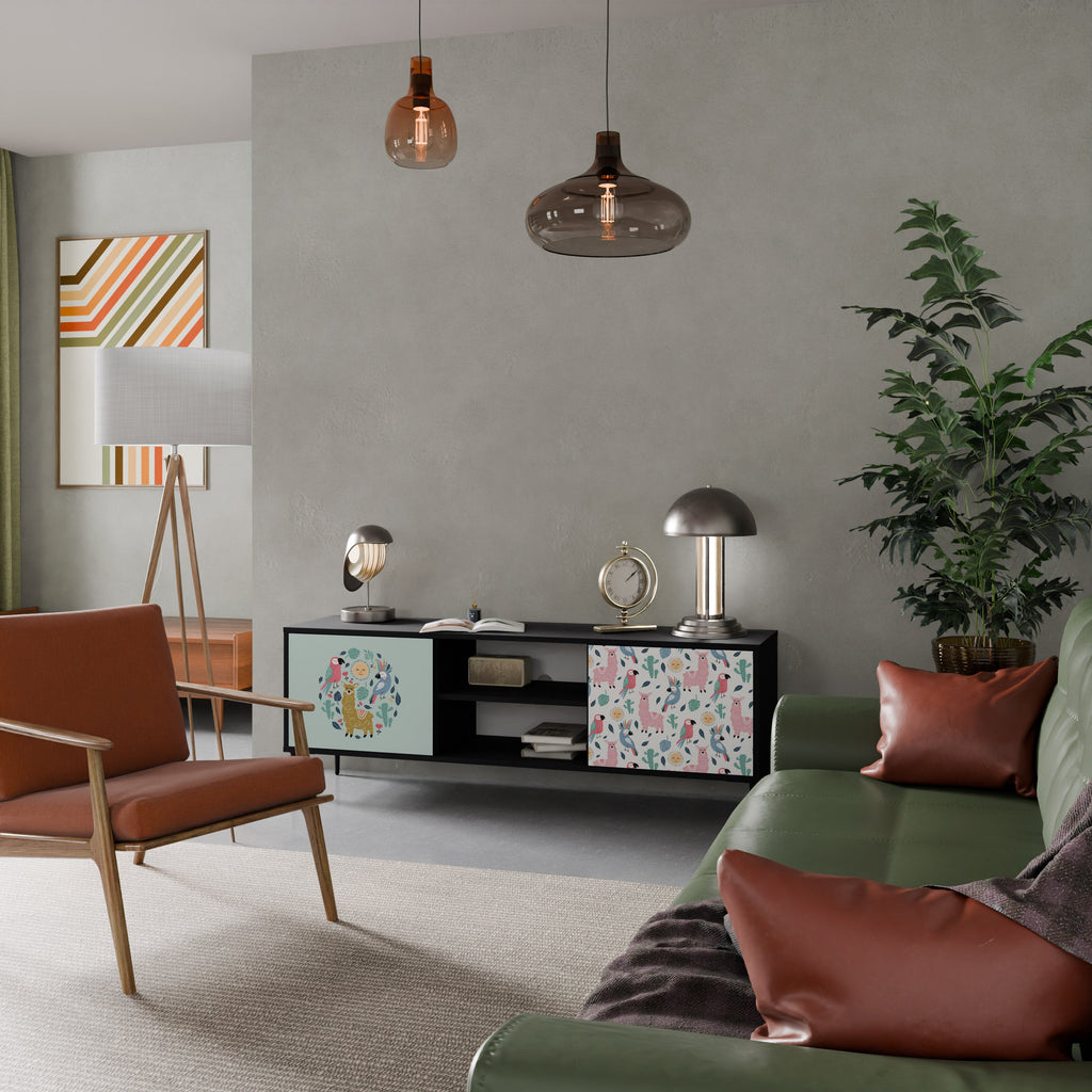 COLORFUL ALPACAS Móvel de TV com 2 Portas em Acabamento Preto