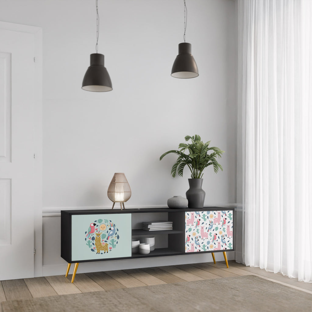 COLORFUL ALPACAS Móvel de TV com 2 Portas em Acabamento Preto