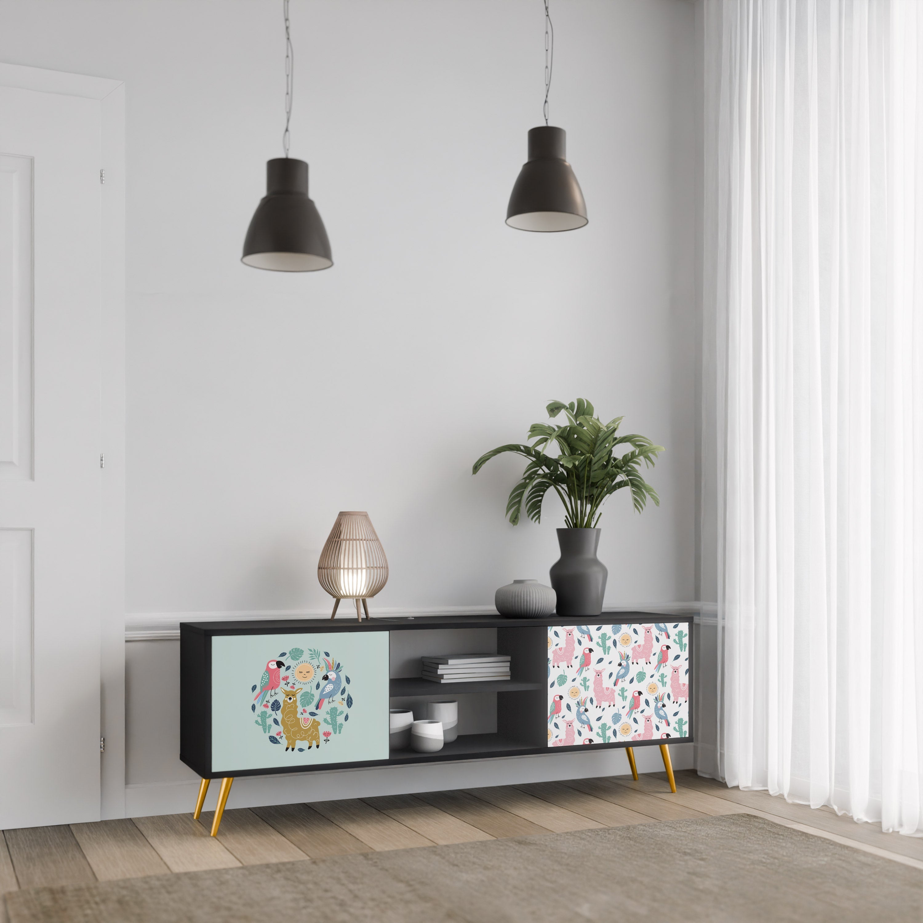 COLORFUL ALPACAS Móvel de TV com 2 Portas em Acabamento Preto