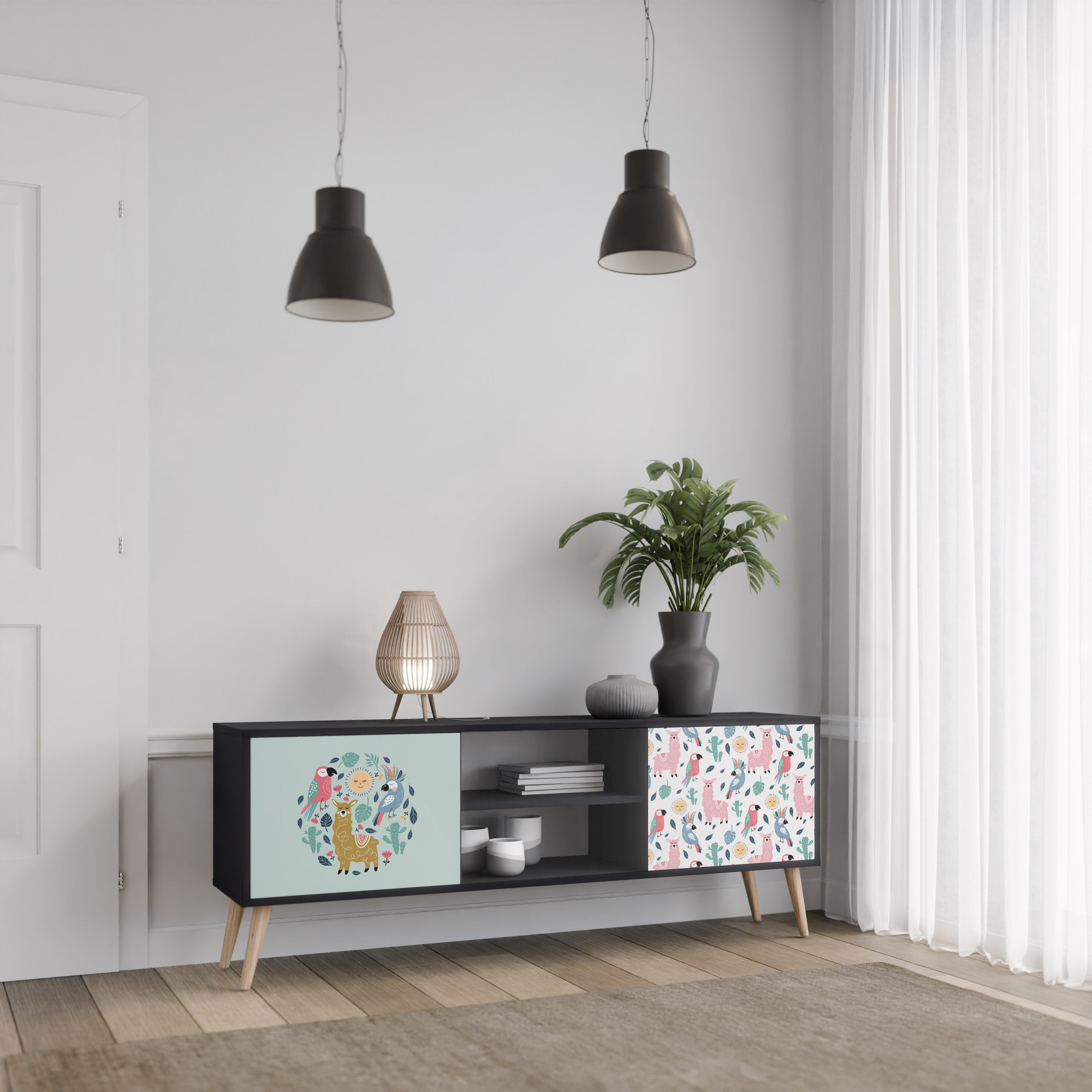 COLORFUL ALPACAS Móvel de TV com 2 Portas em Acabamento Preto