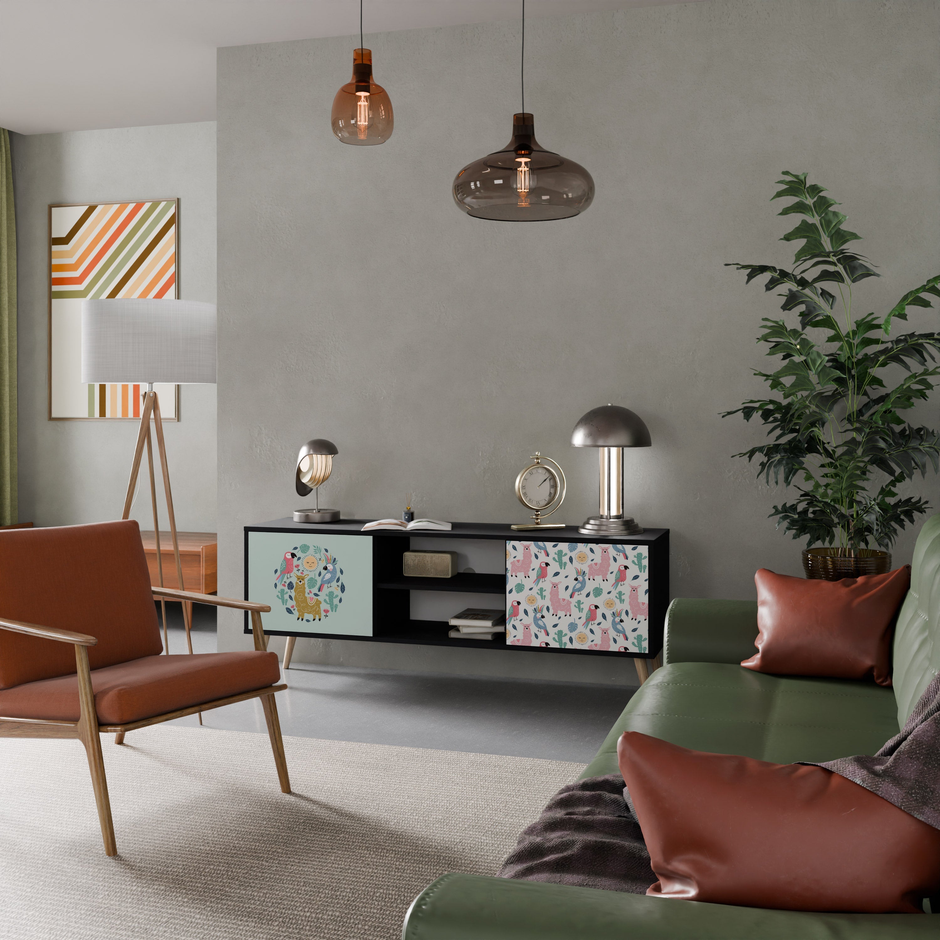 COLORFUL ALPACAS Móvel de TV com 2 Portas em Acabamento Preto