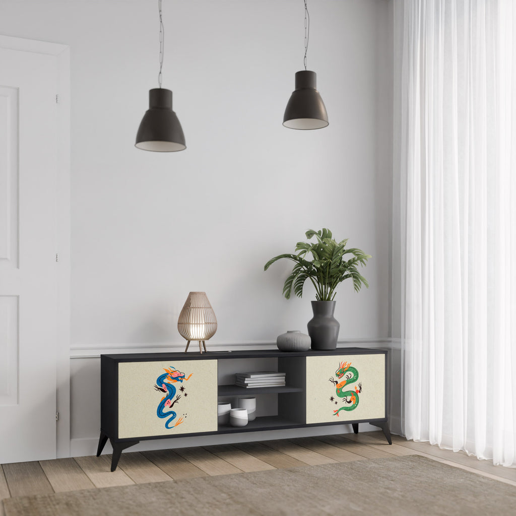 MYTHOLOGICAL CREATURES Móvel de TV com 2 Portas em Acabamento Preto