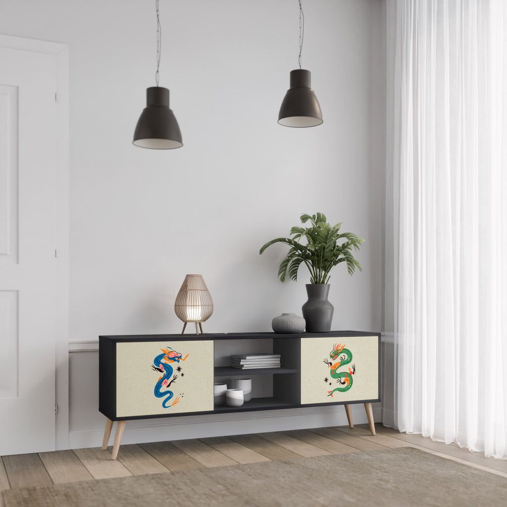 MYTHOLOGICAL CREATURES Móvel de TV com 2 Portas em Acabamento Preto