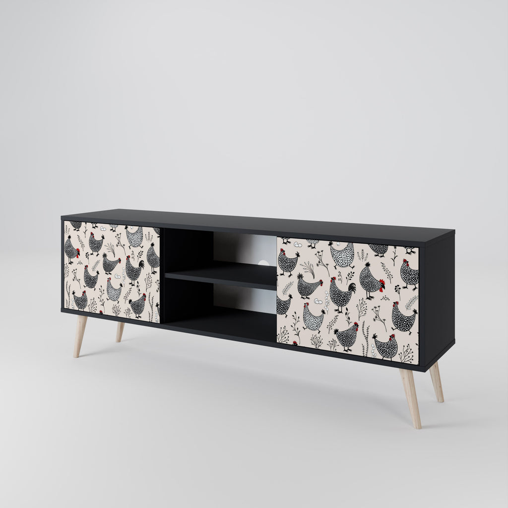 HAPPY HENS Móvel de TV com 2 Portas em Acabamento Preto