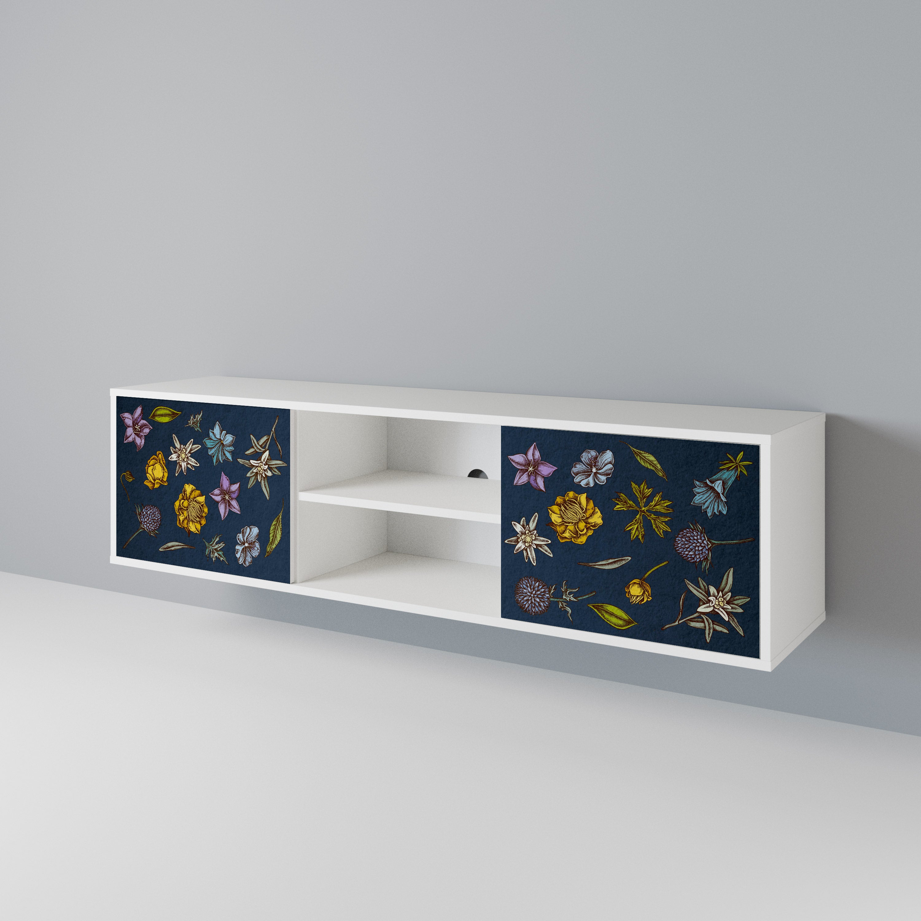 FLOWERS ON NAVY BLUE Móvel de TV de 2 Portas