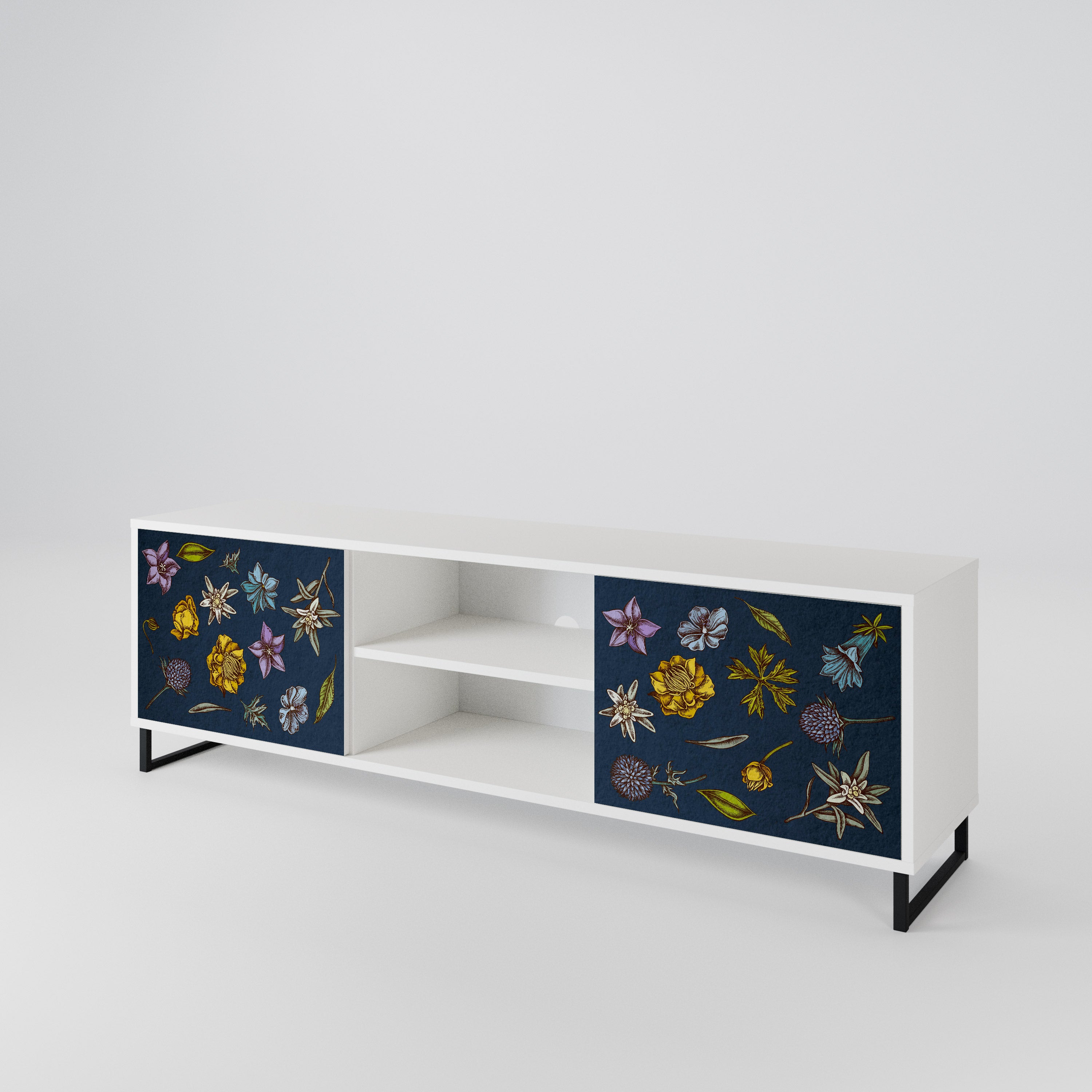 FLOWERS ON NAVY BLUE Móvel de TV de 2 Portas