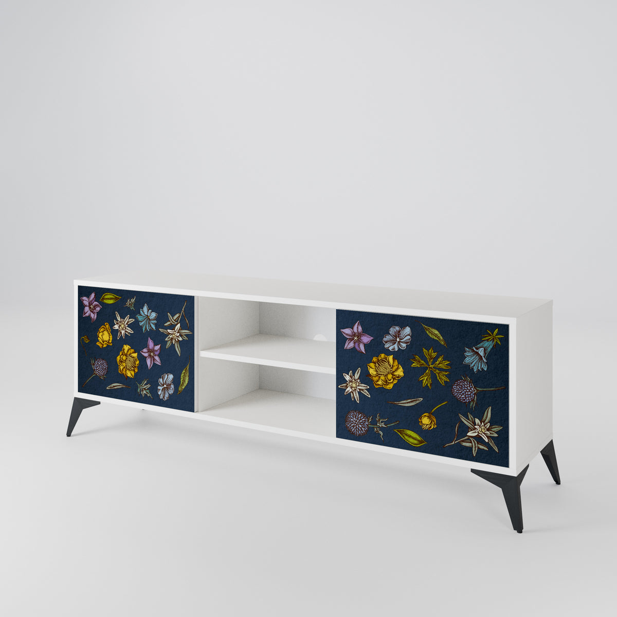 FLOWERS ON NAVY BLUE Móvel de TV de 2 Portas