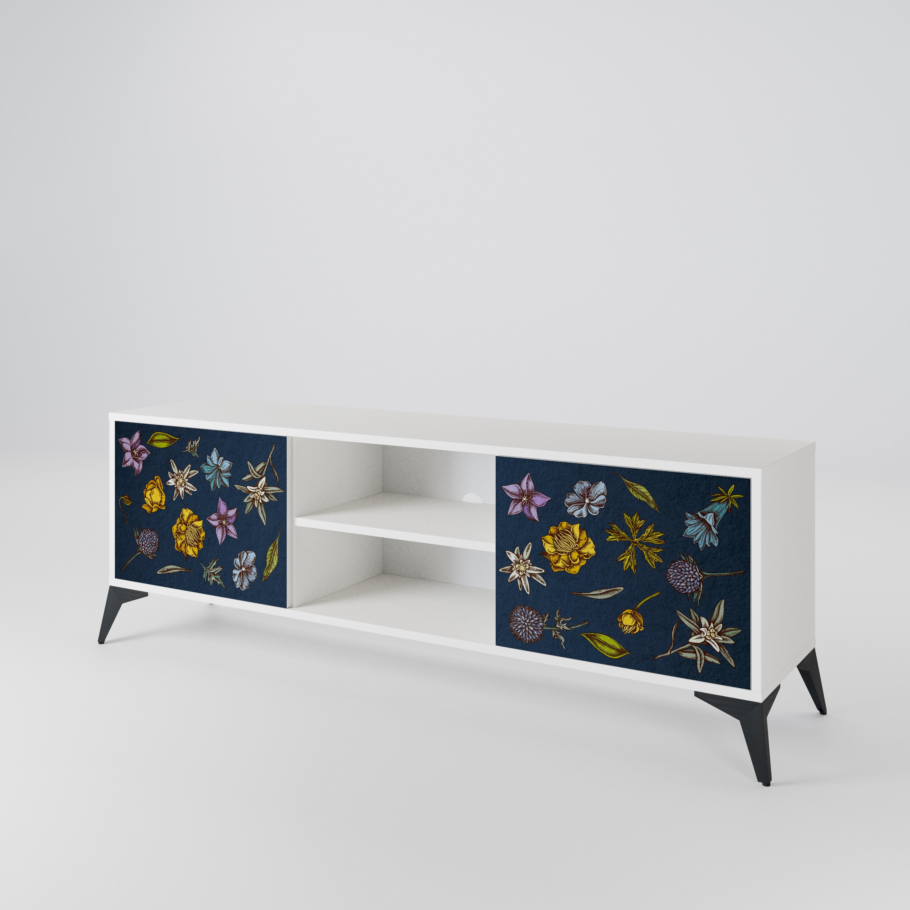 FLOWERS ON NAVY BLUE Móvel de TV de 2 Portas