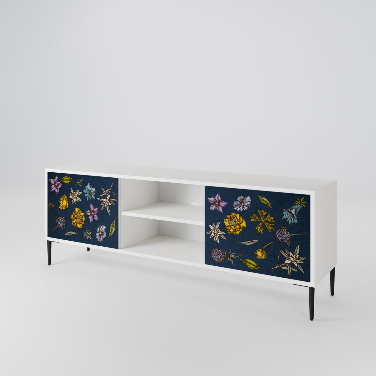 FLOWERS ON NAVY BLUE Móvel de TV de 2 Portas