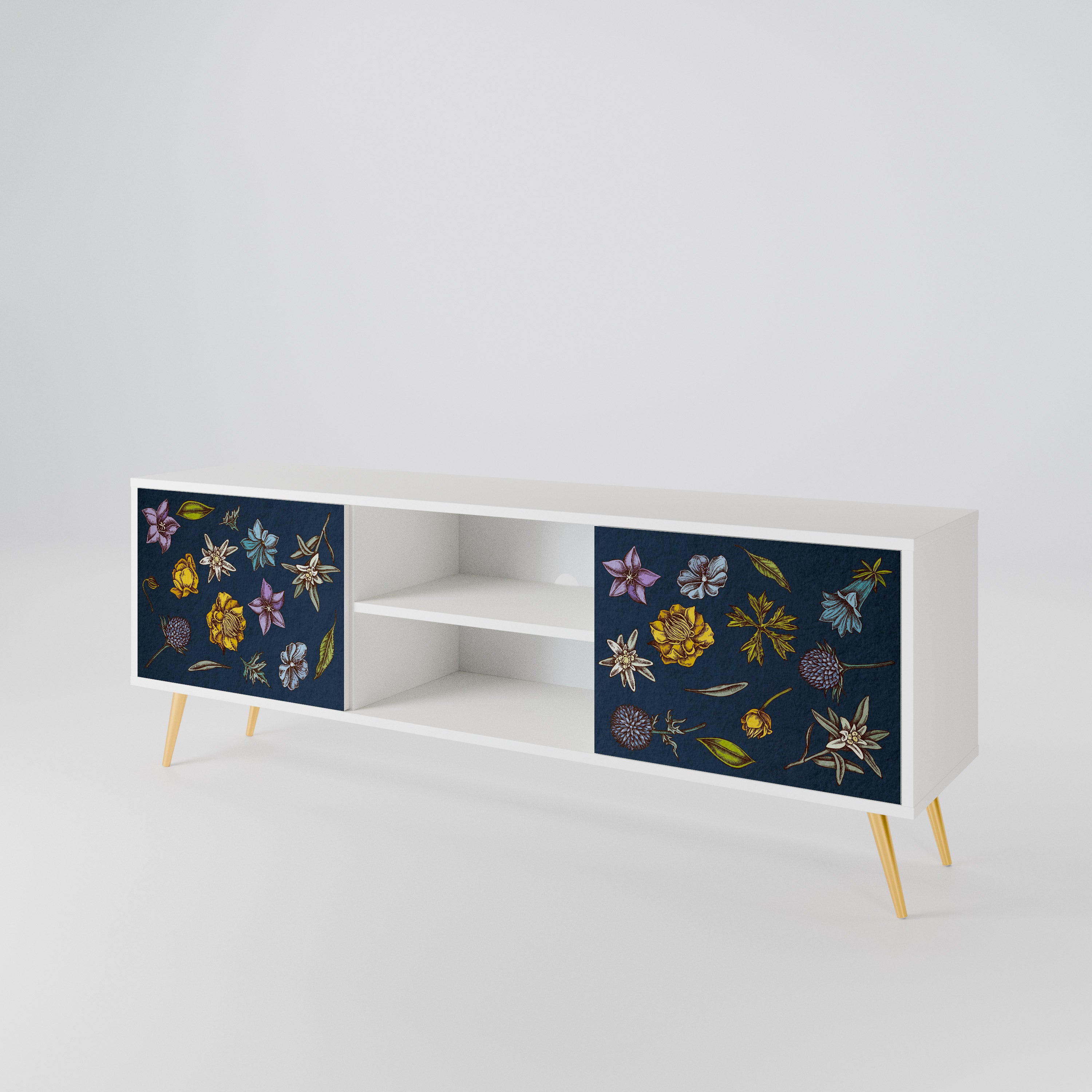 FLOWERS ON NAVY BLUE Móvel de TV de 2 Portas