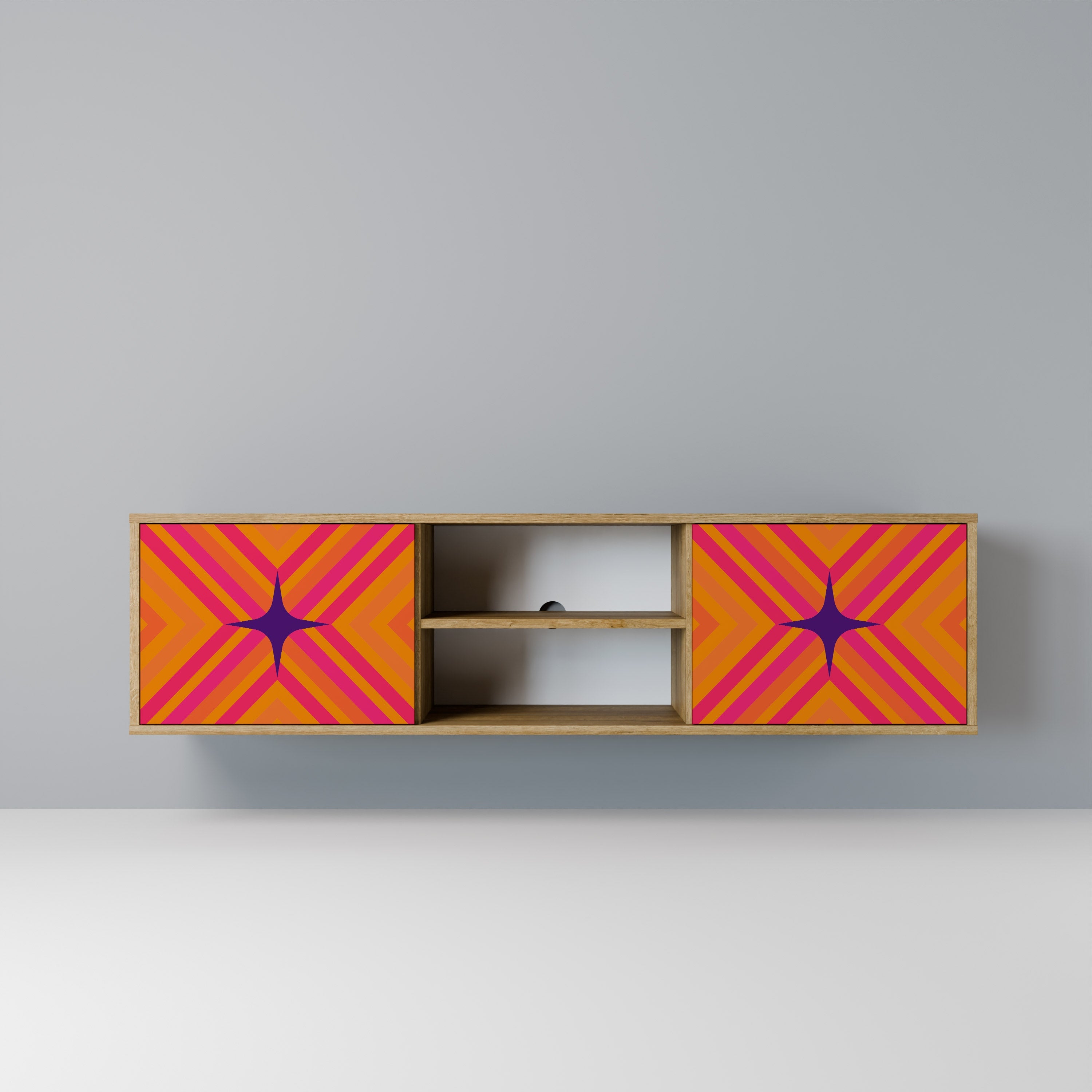 GEOMETRIC BRILLIANCE 2-Door TV Stand in Oak Effect