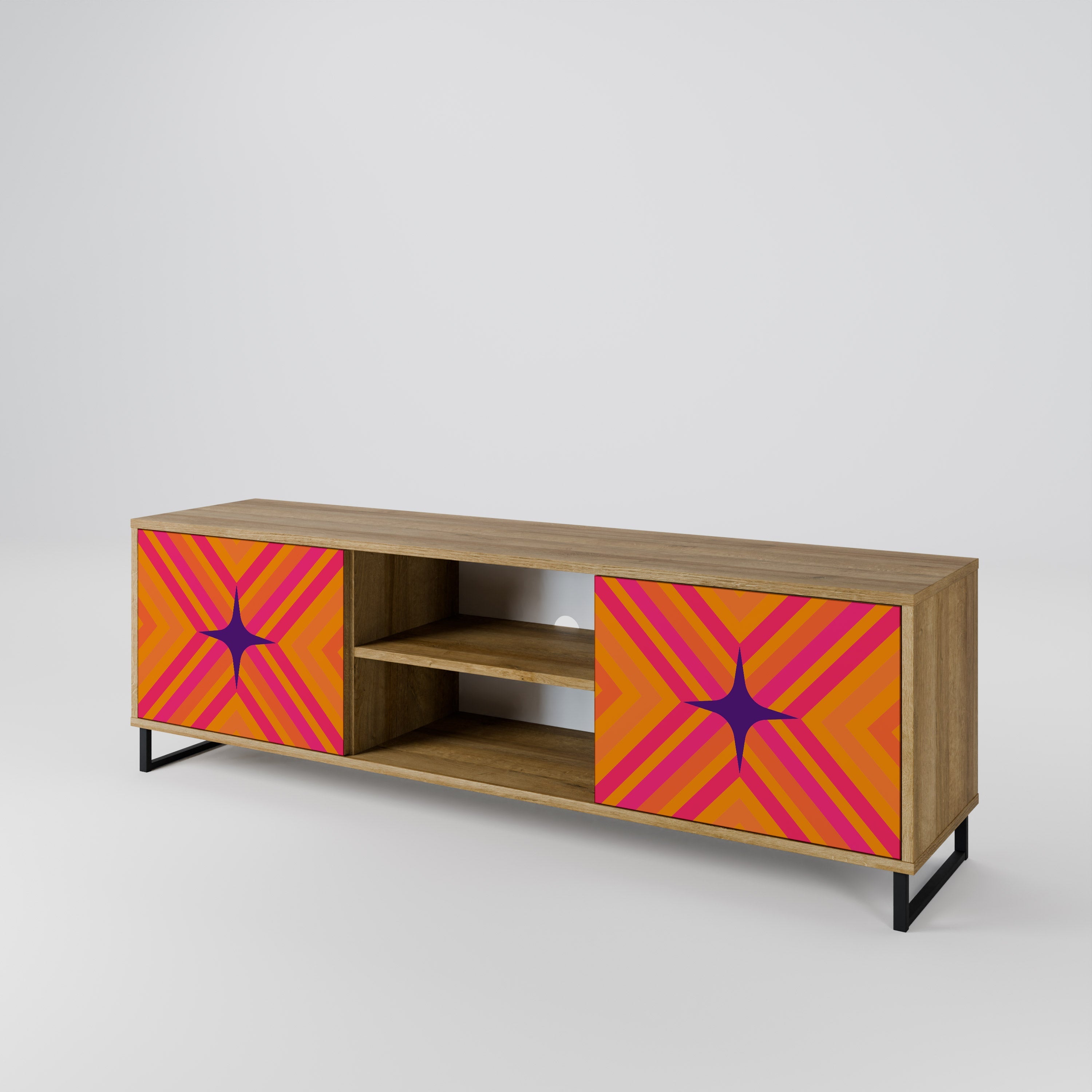 GEOMETRIC BRILLIANCE 2-Door TV Stand in Oak Effect