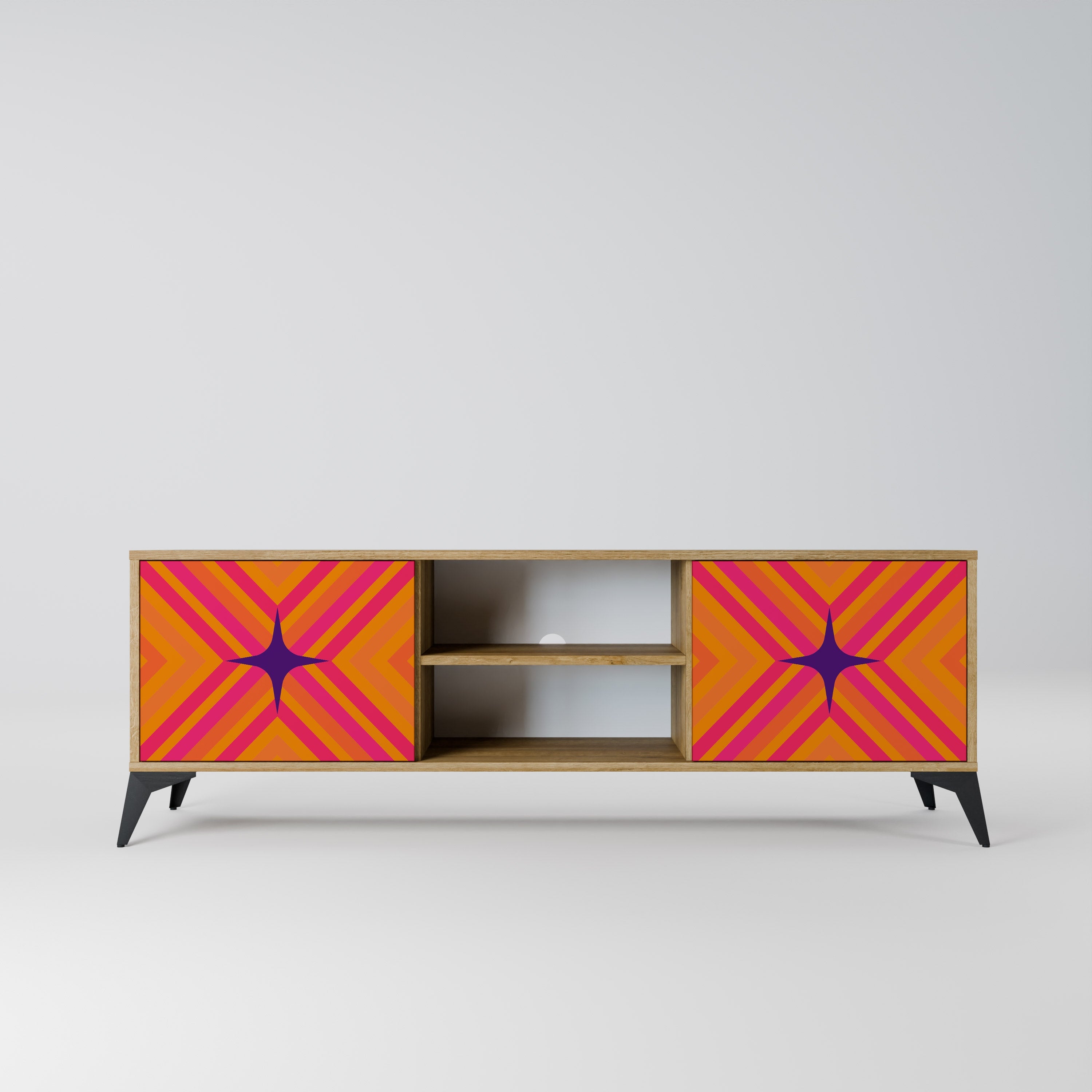 GEOMETRIC BRILLIANCE 2-Door TV Stand in Oak Effect
