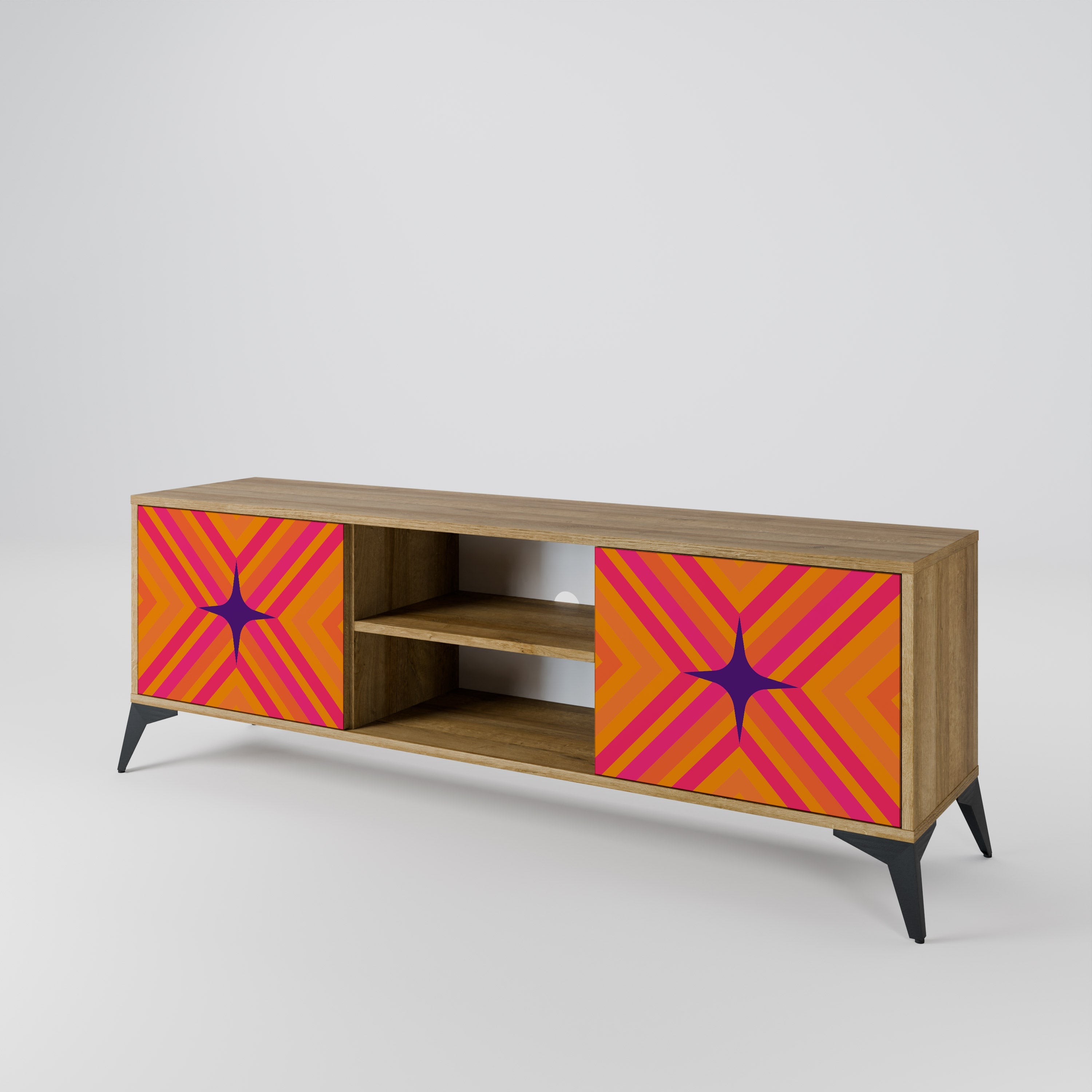 GEOMETRIC BRILLIANCE 2-Door TV Stand in Oak Effect