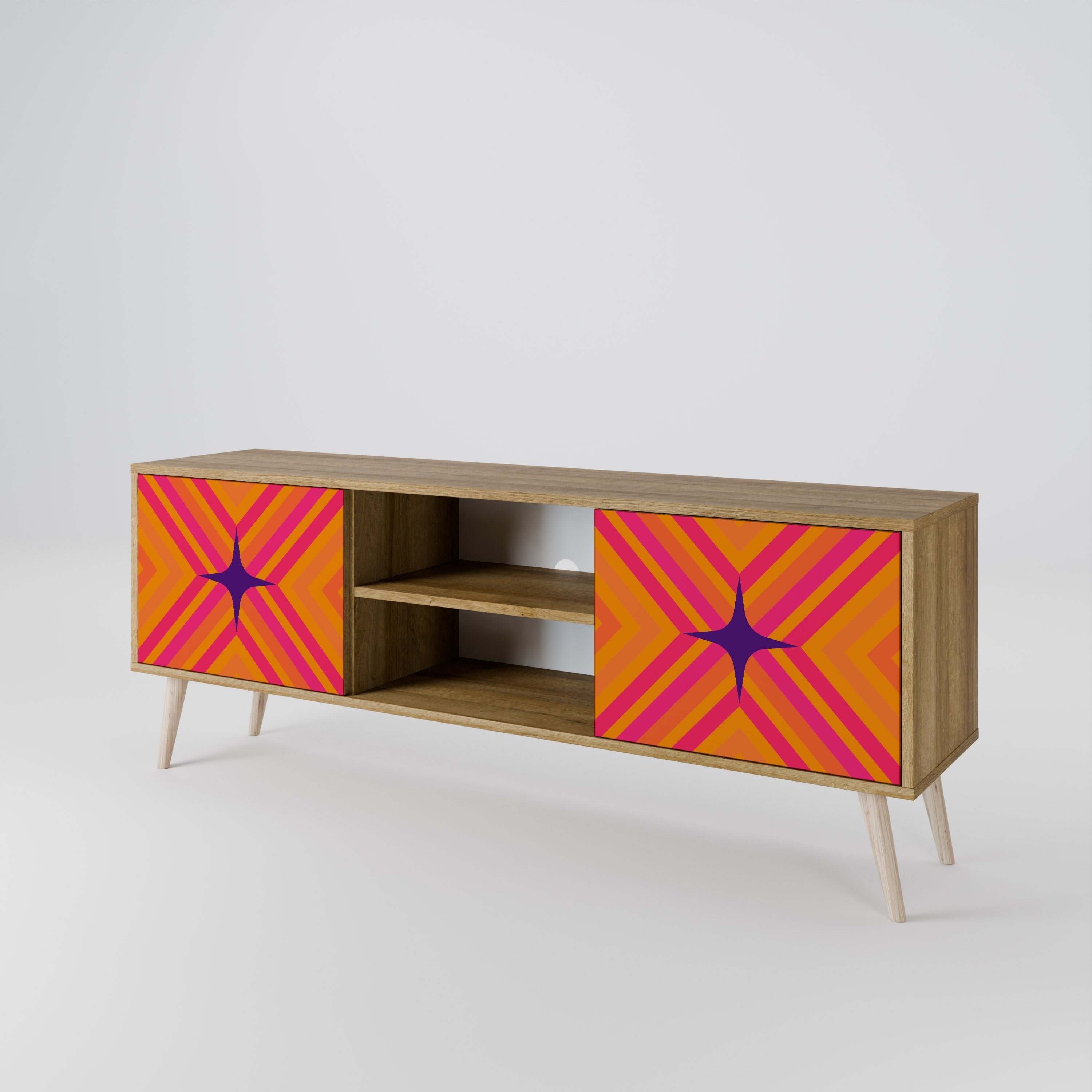 GEOMETRIC BRILLIANCE 2-Door TV Stand in Oak Effect